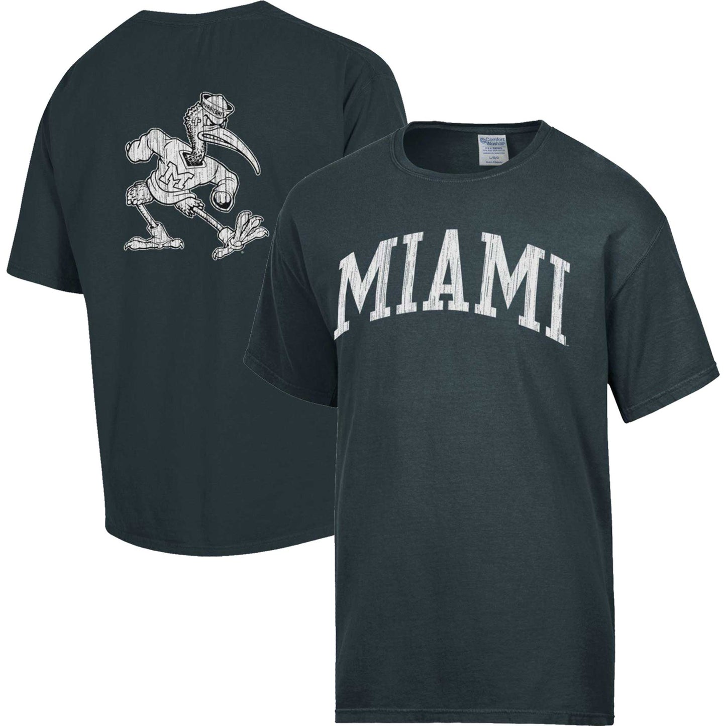 Men's Comfort Wash Charcoal Miami Hurricanes Vintage Arch 2-Hit T-Shirt