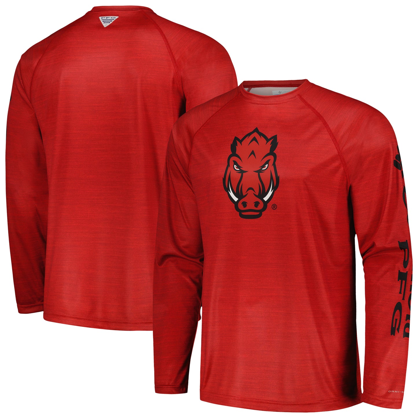 Men's Columbia Cardinal Arkansas Razorbacks PFG Terminal Tackle Omni-Shade Raglan Long Sleeve T-Shirt