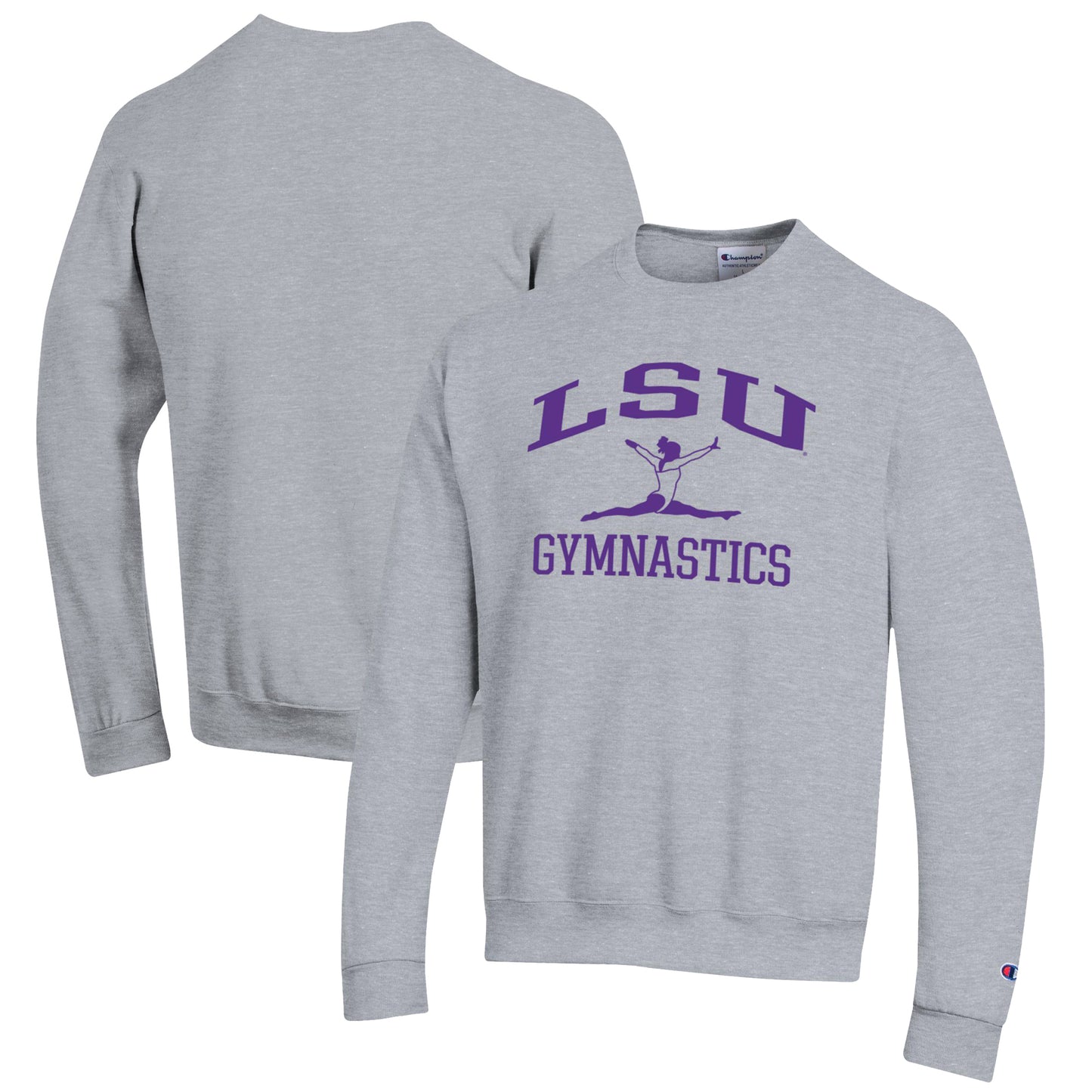 Men's Champion Gray LSU Tigers Gymnastics Icon Powerblend Pullover Sweatshirt
