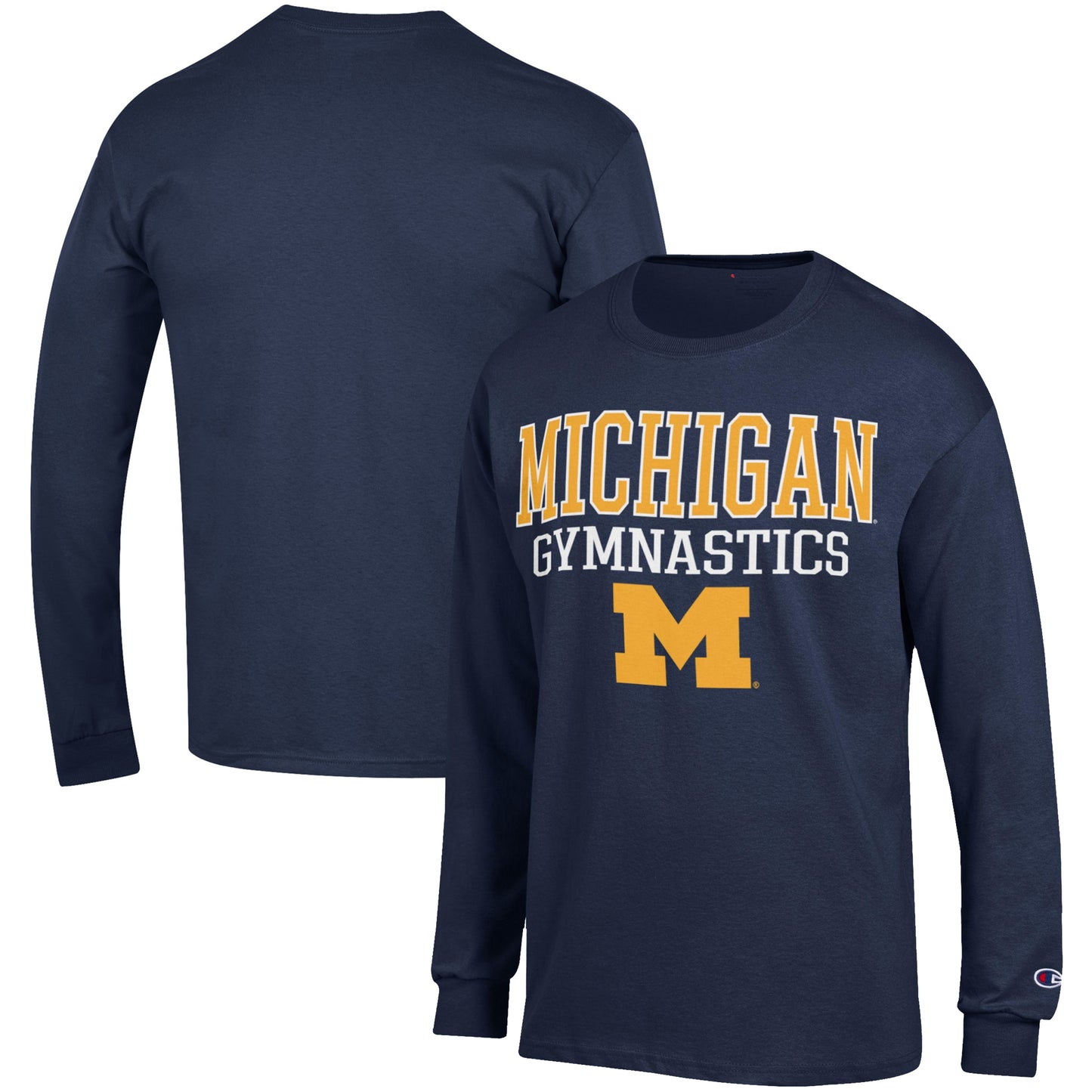 Men's Champion Navy Michigan Wolverines Gymnastics Stack Long Sleeve T-Shirt