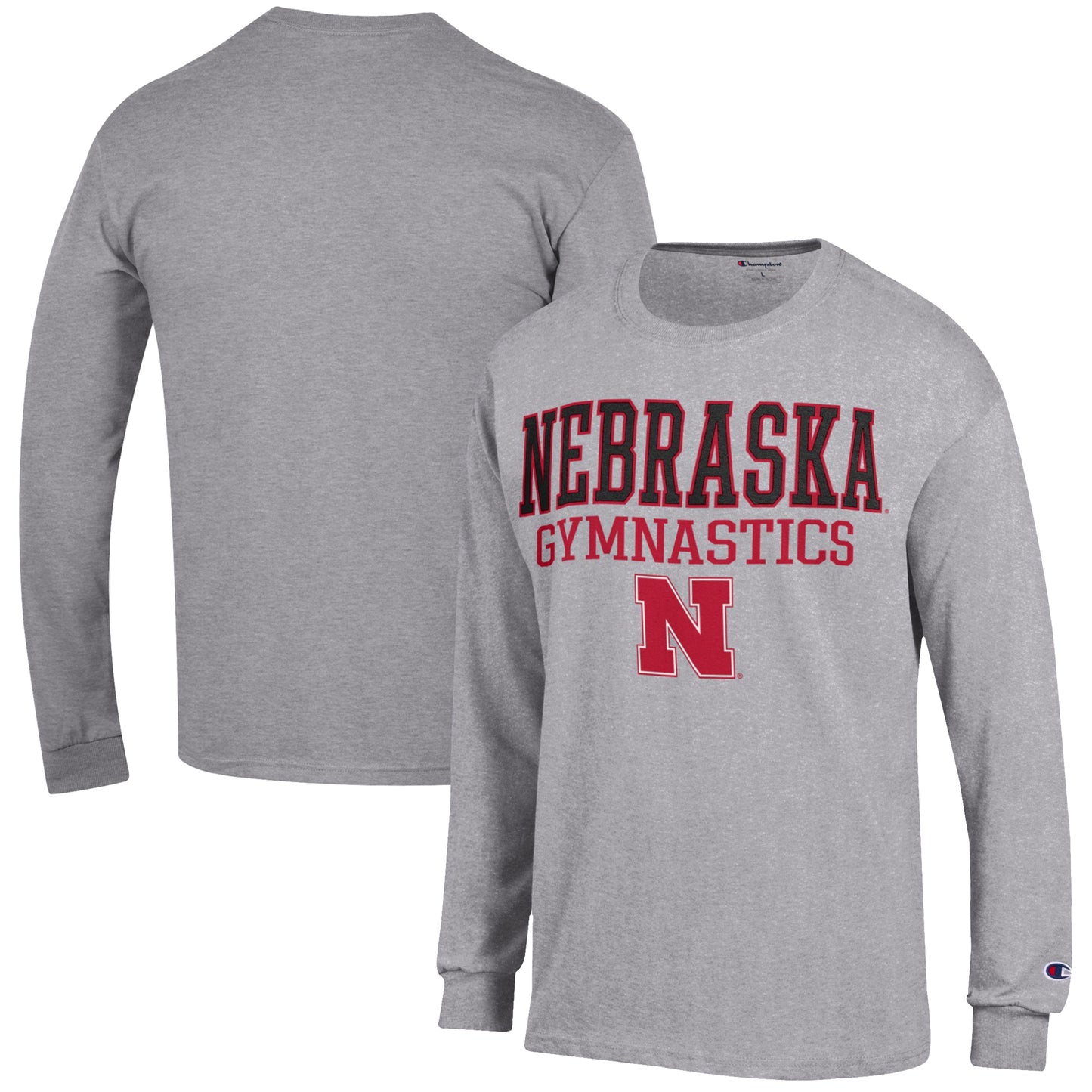 Men's Champion Gray Nebraska Huskers Gymnastics Stack Long Sleeve T-Shirt