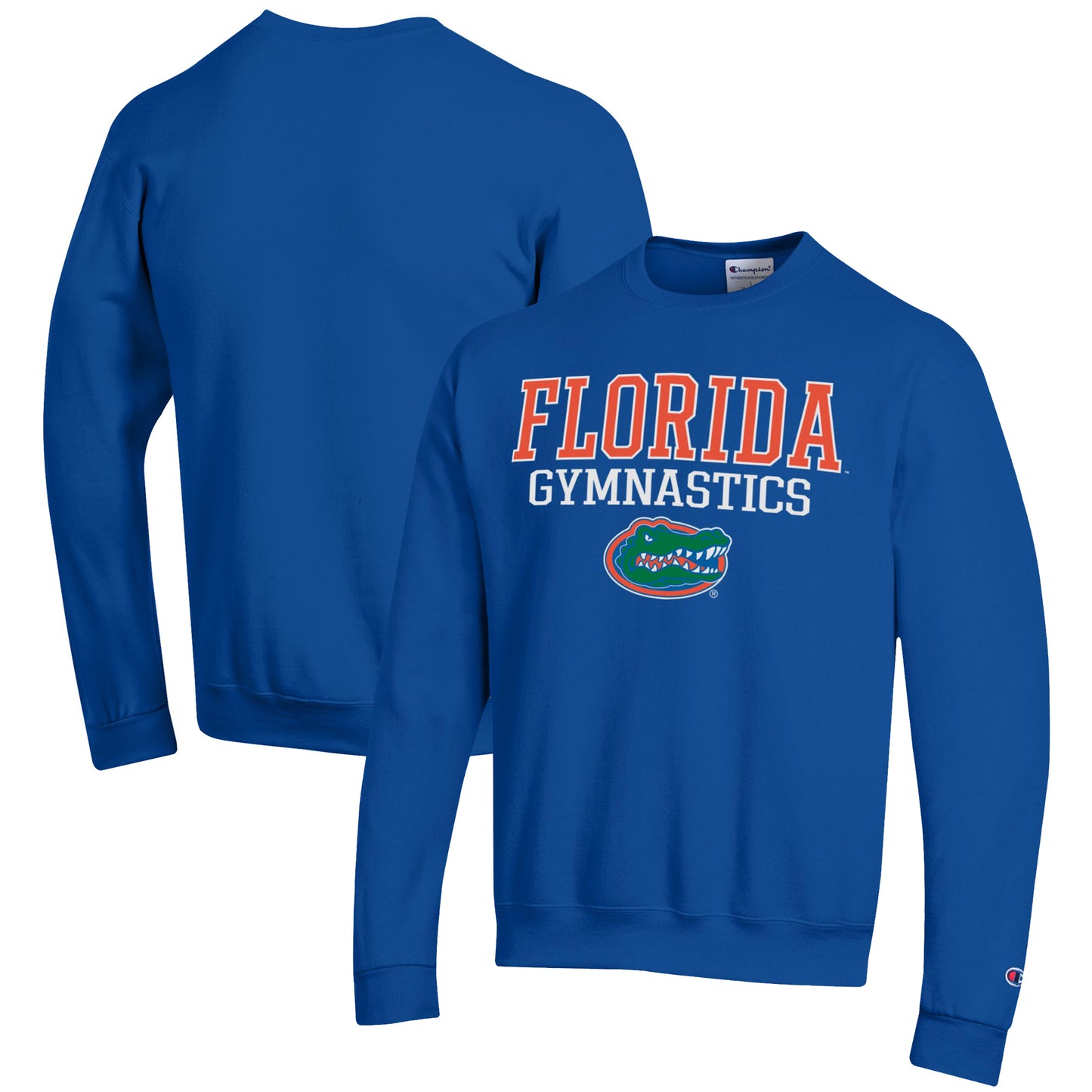 Men's Champion Royal Florida Gators Gymnastics Stack Powerblend Pullover Sweatshirt