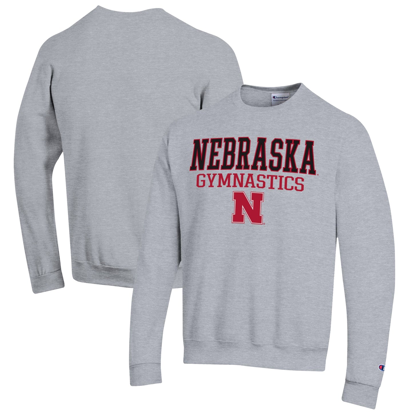 Men's Champion Gray Nebraska Huskers Gymnastics Stack Powerblend Pullover Sweatshirt
