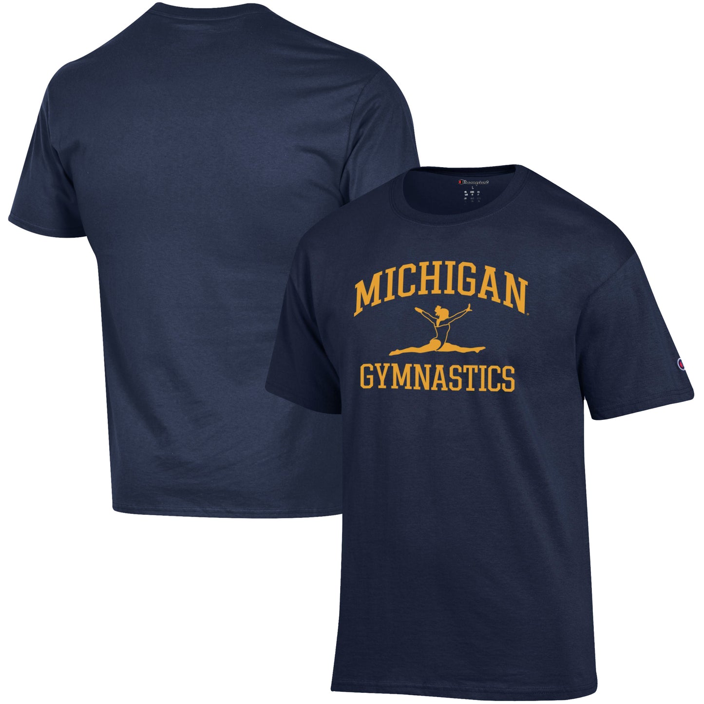 Men's Champion Navy Michigan Wolverines Gymnastics Icon T-Shirt