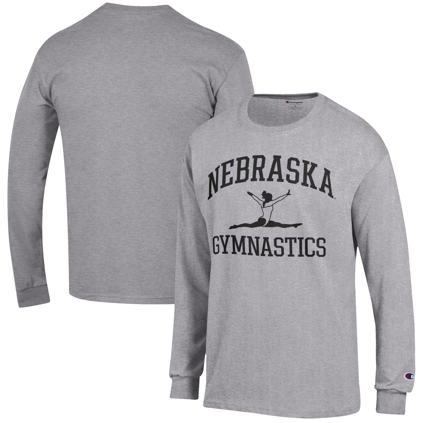 Men's Champion Gray Nebraska Huskers Gymnastics Icon Long Sleeve T-Shirt