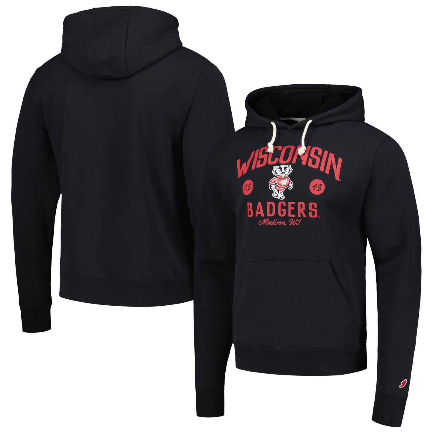 Men's League Collegiate Wear Black Wisconsin Badgers Bendy Arch Essential Pullover Hoodie
