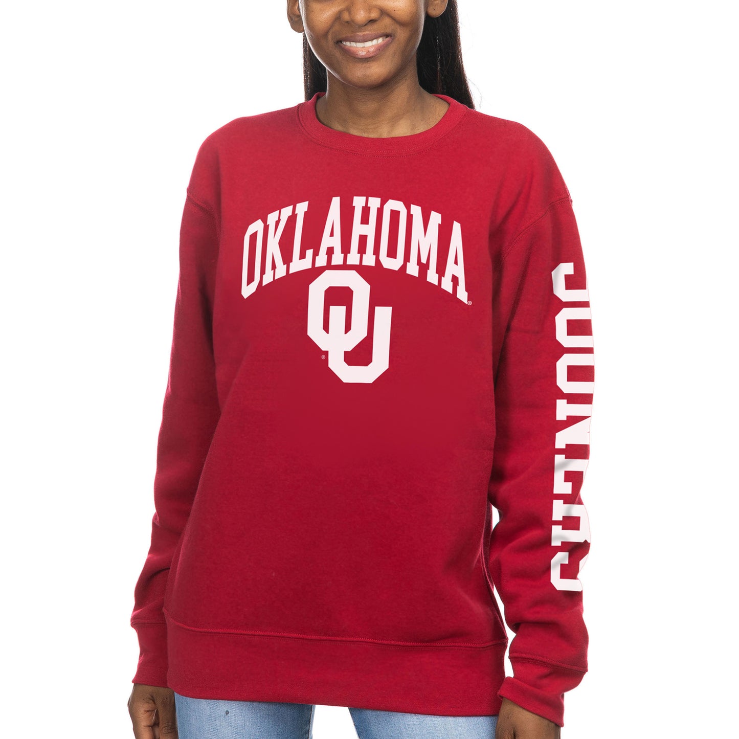 Women's ZooZatz Crimson Oklahoma Sooners Fleece Crewneck Pullover Sweatshirt