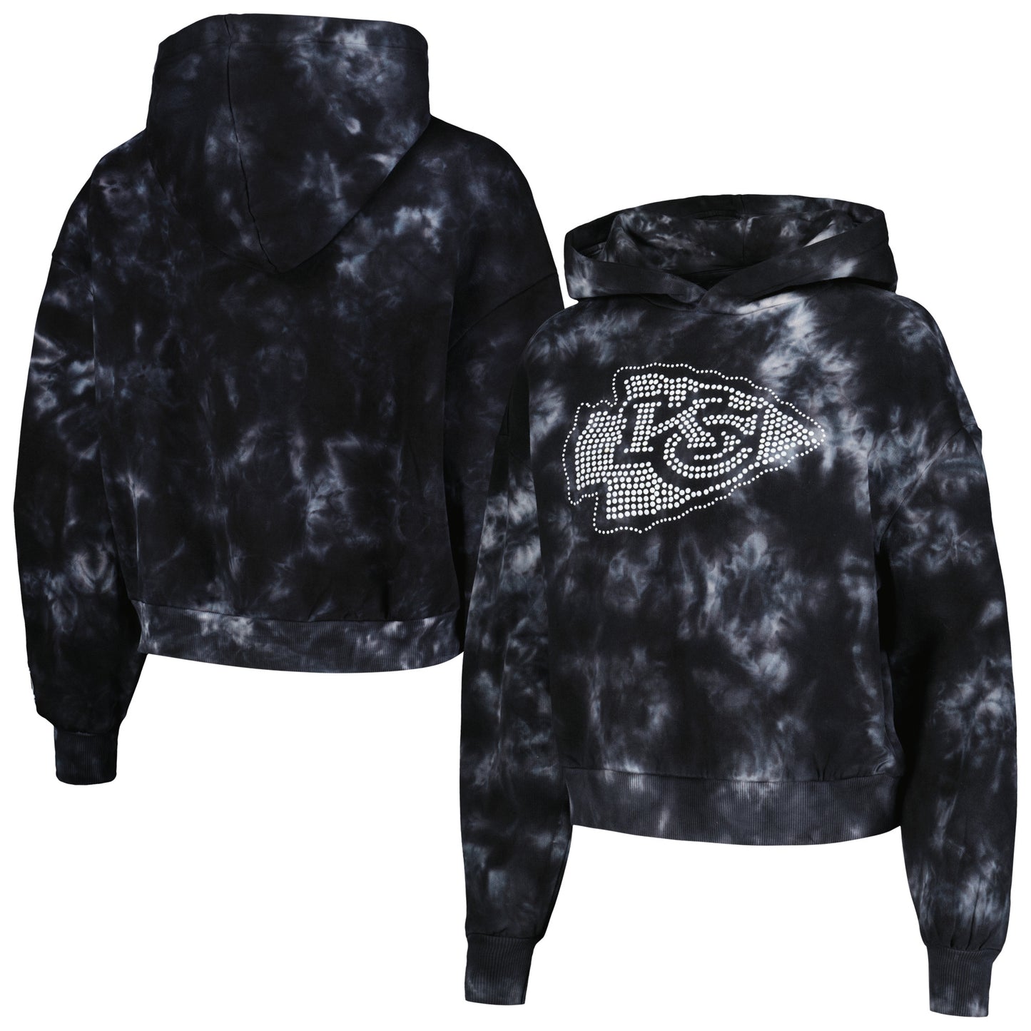 Women's The Wild Collective Black Kansas City Chiefs Tie-Dye Cropped Pullover Hoodie