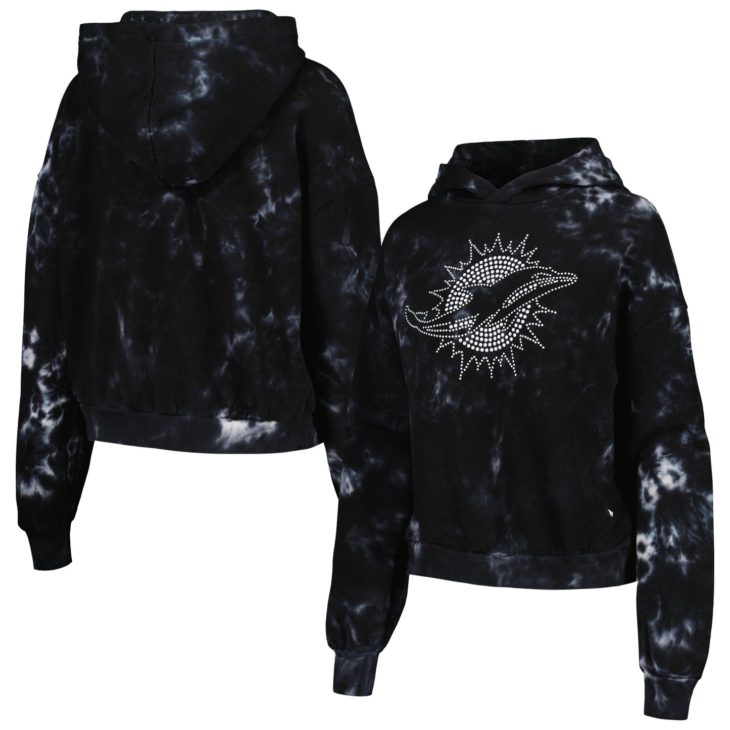 Women's The Wild Collective Black Miami Dolphins Tie-Dye Cropped Pullover Hoodie