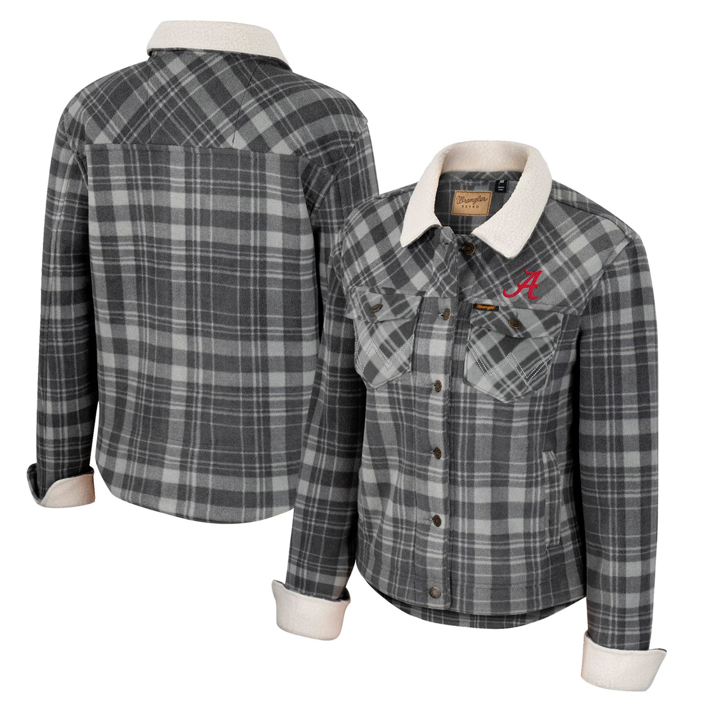 Women's Colosseum x Wrangler Charcoal Alabama Crimson Tide Plaid Polar Fleece Button-Up Jacket