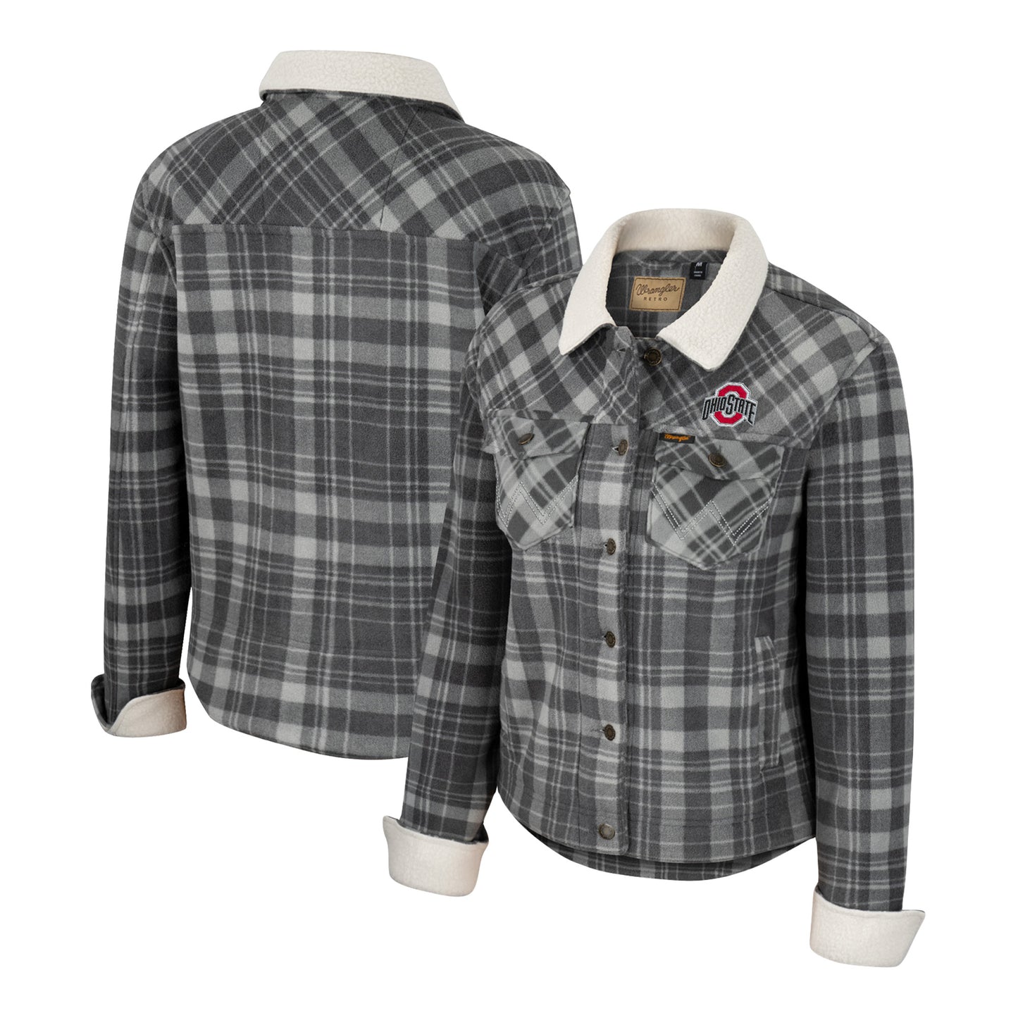 Women's Colosseum x Wrangler Charcoal Ohio State Buckeyes Plaid Polar Fleece Button-Up Jacket