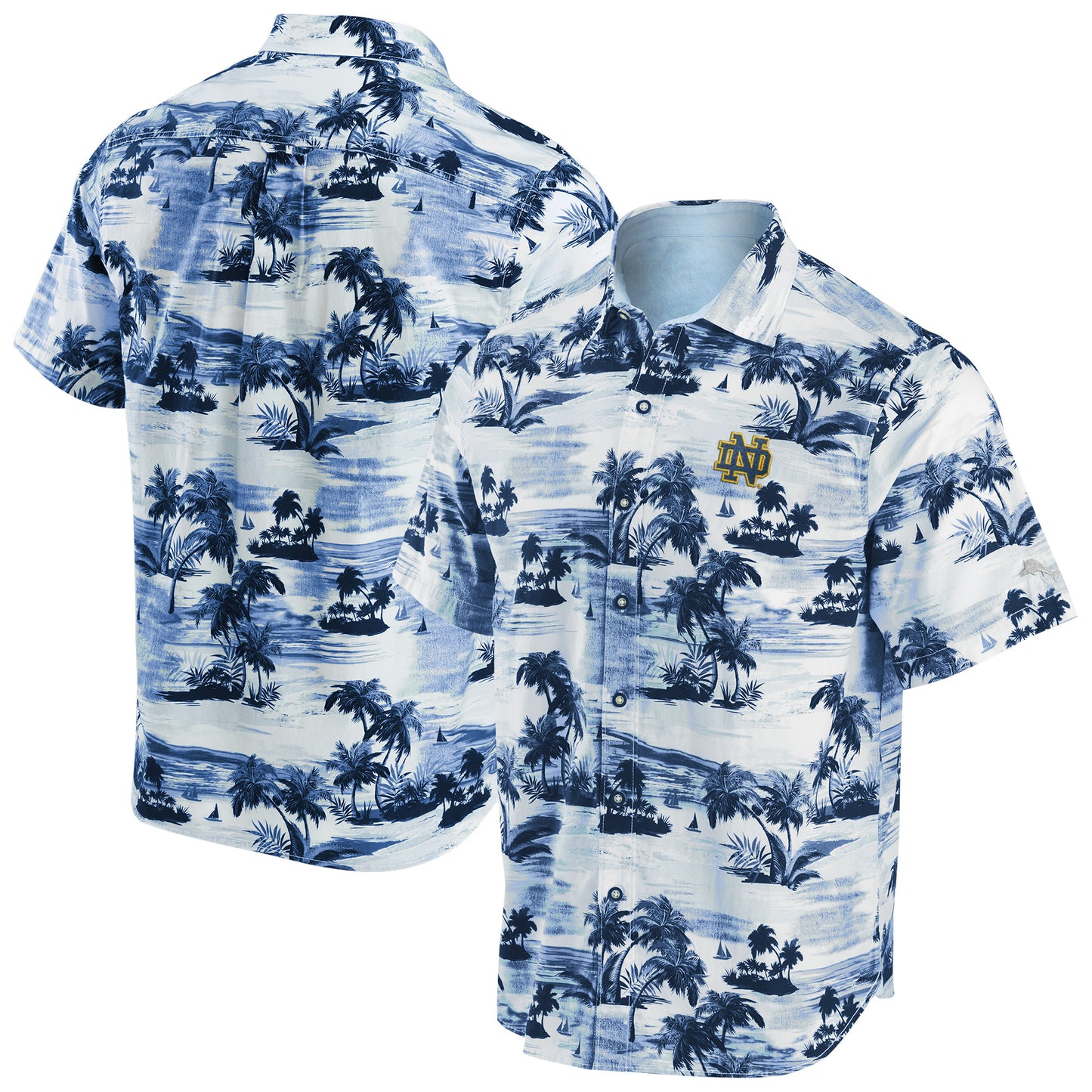 Men's Tommy Bahama Navy Notre Dame Fighting Irish Tropical Horizons Button-Up Shirt