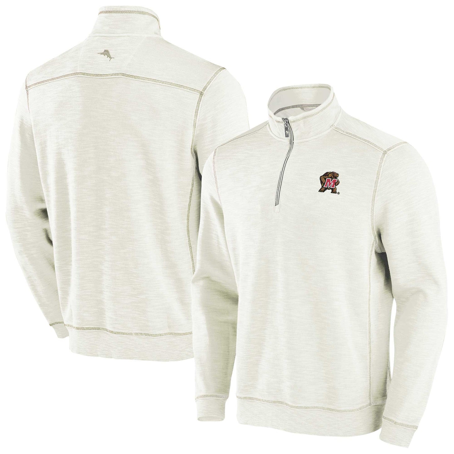 Men's Tommy Bahama Cream Maryland Terrapins Tobago Bay Half-Zip Tri-Blend Top
