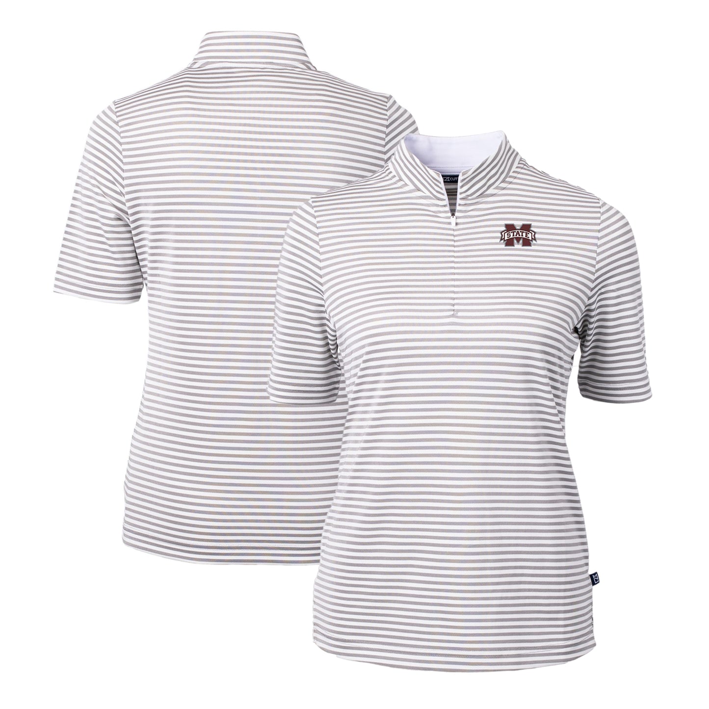 Women's Cutter & Buck Gray Mississippi State Bulldogs DryTec Virtue Eco Pique Stripe Recycled Polo