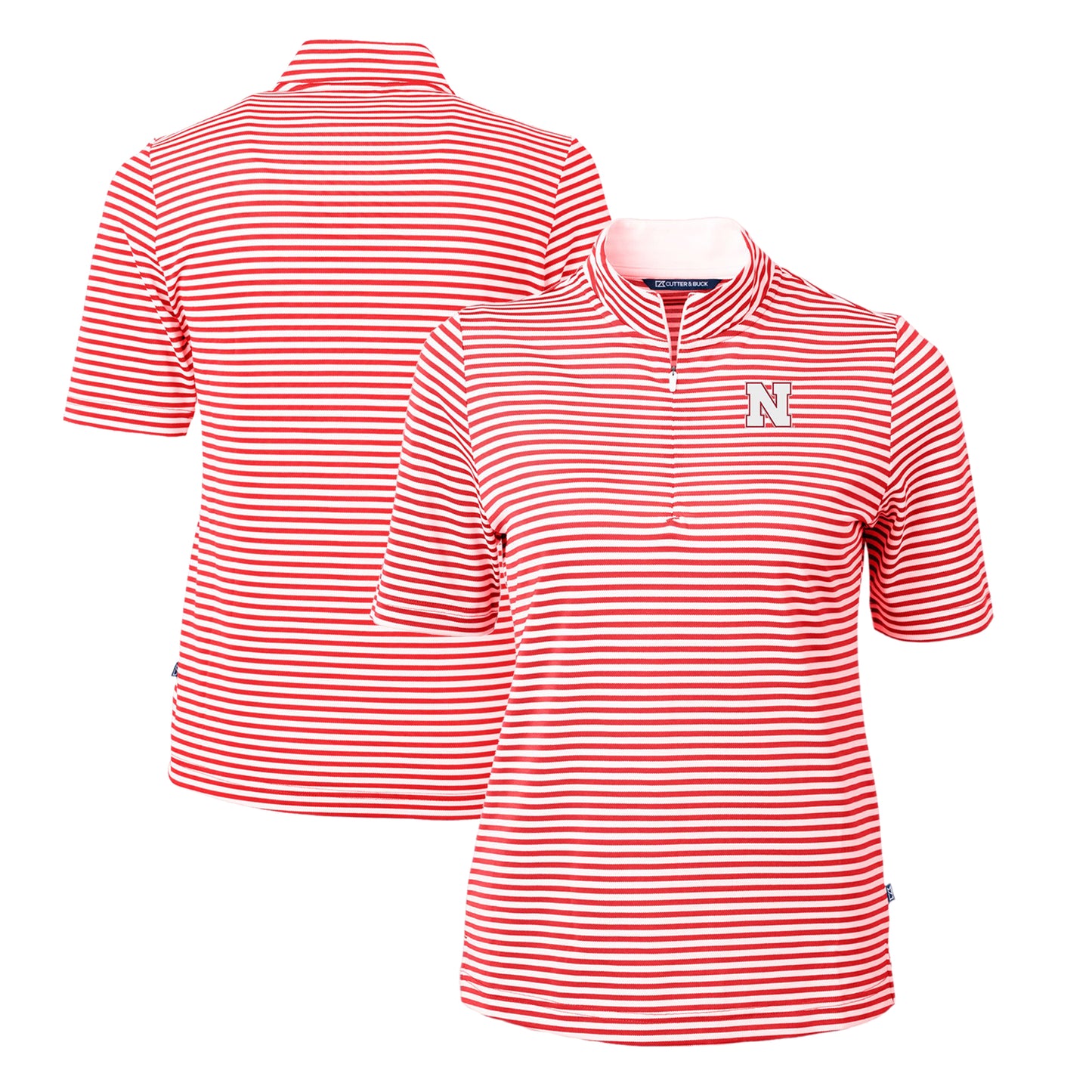 Women's Cutter & Buck Scarlet Nebraska Huskers DryTec Virtue Eco Pique Stripe Recycled Polo