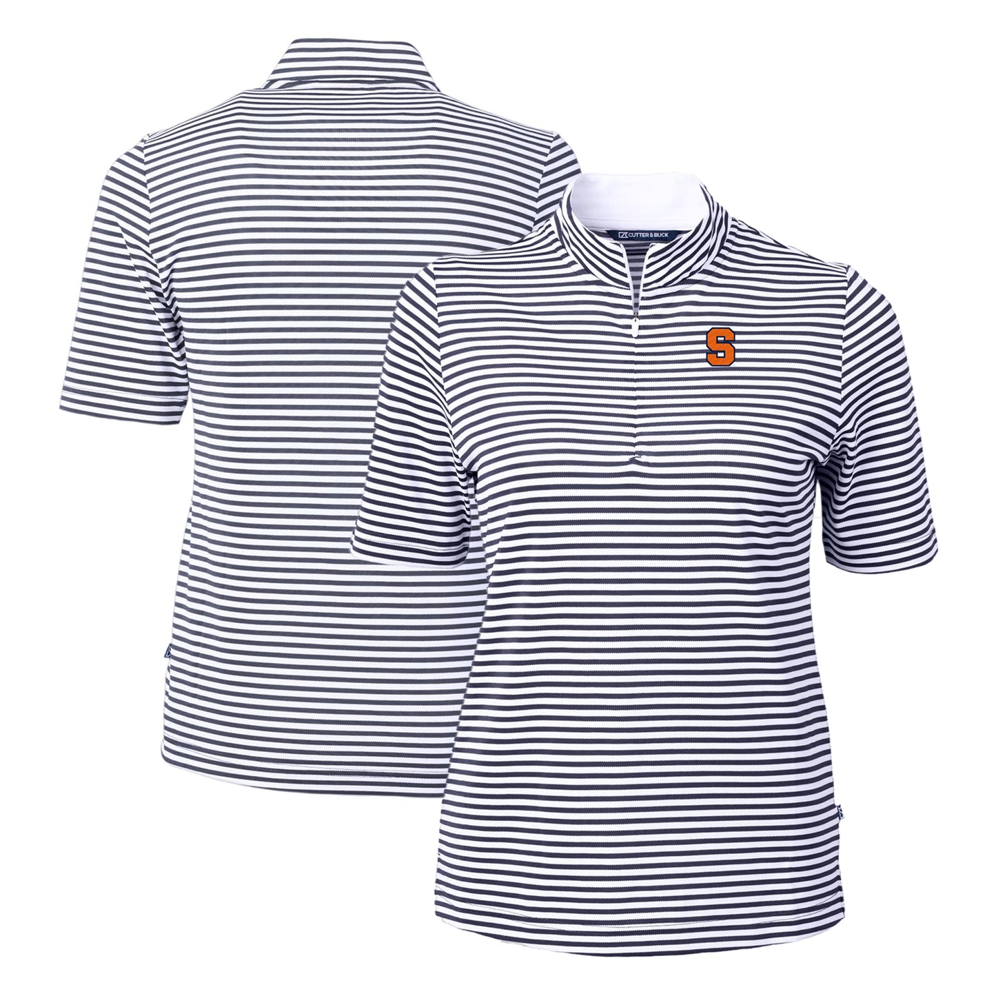 Women's Cutter & Buck Navy Syracuse Orange DryTec Virtue Eco Pique Stripe Recycled Polo