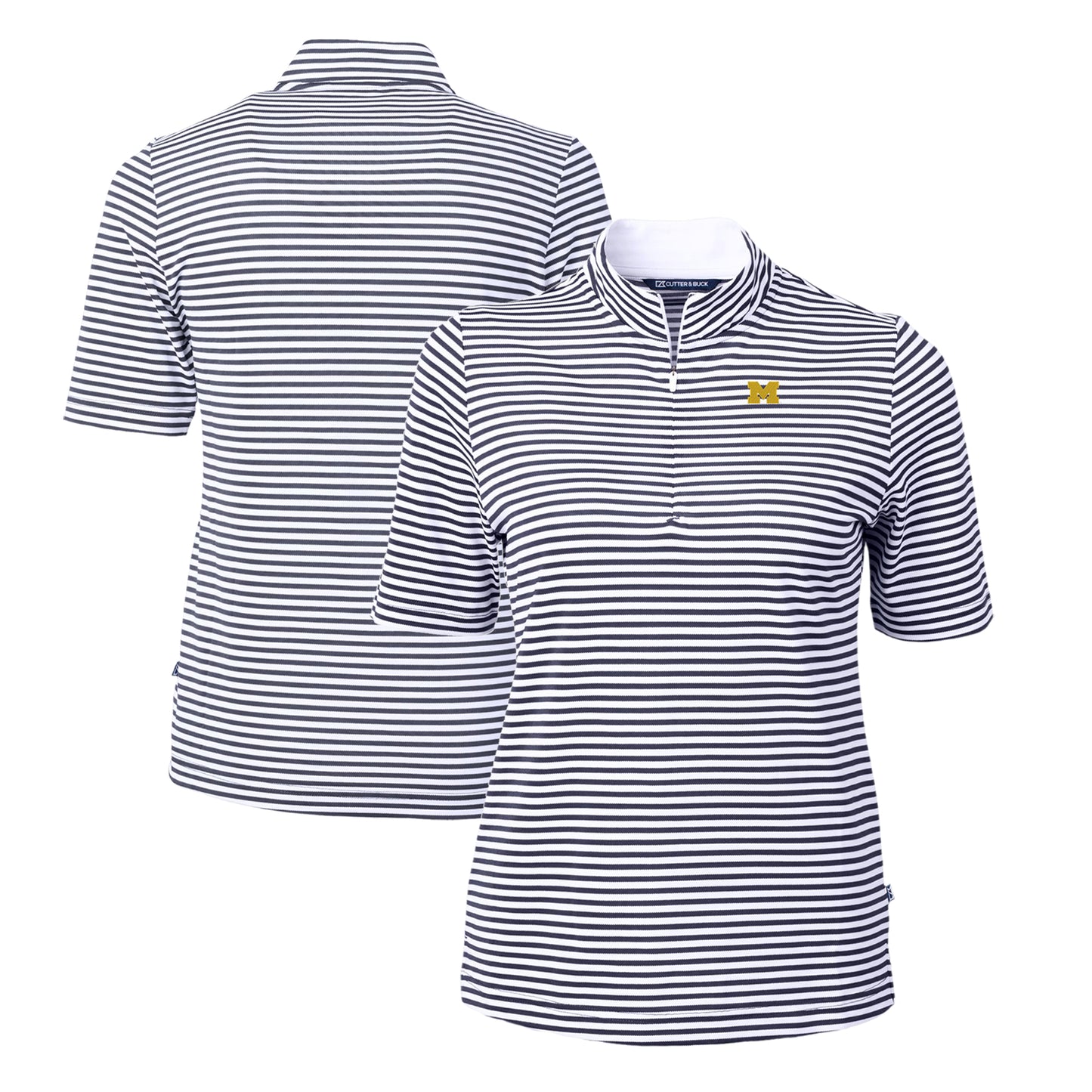 Women's Cutter & Buck Navy Michigan Wolverines DryTec Virtue Eco Pique Stripe Recycled Polo