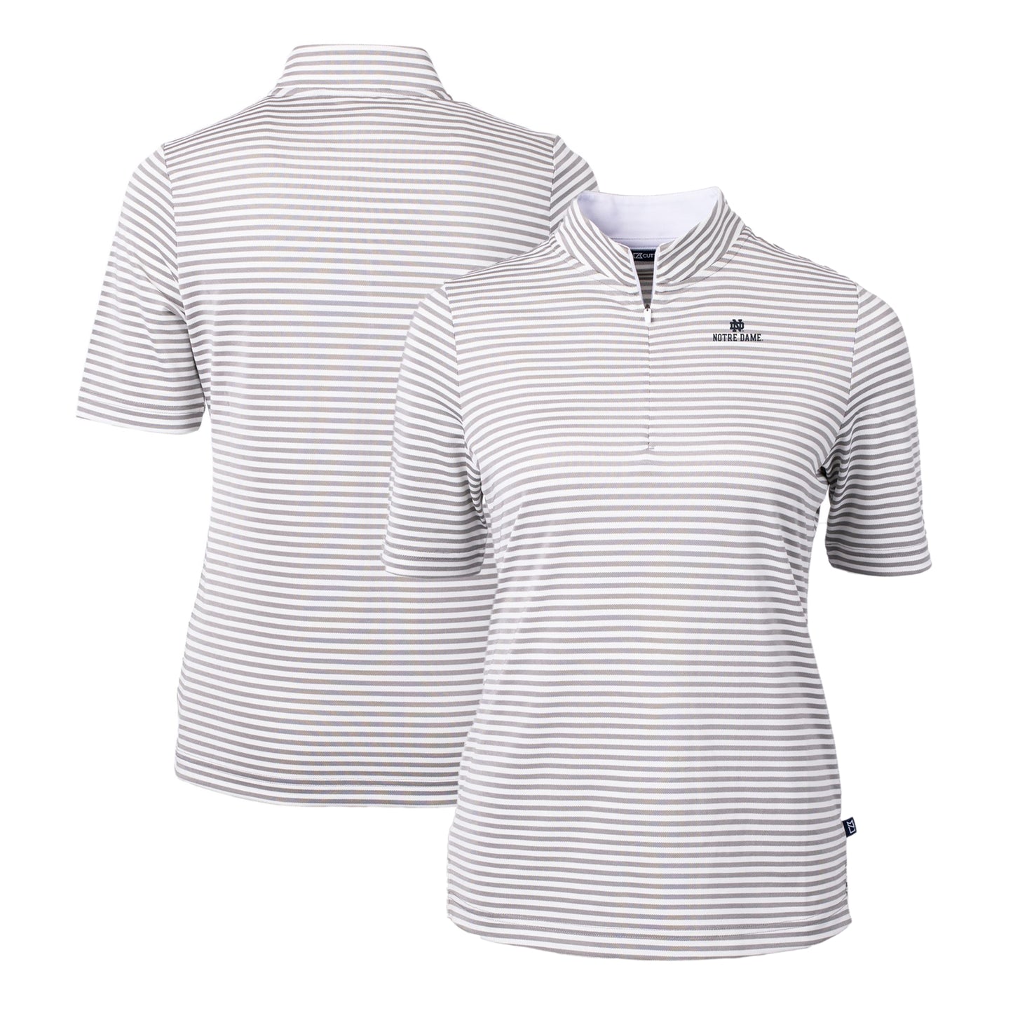 Women's Cutter & Buck Gray Notre Dame Fighting Irish DryTec Virtue Eco Pique Stripe Recycled Polo