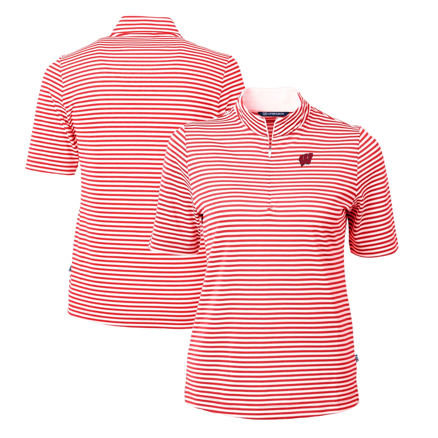 Women's Cutter & Buck Red Wisconsin Badgers DryTec Virtue Eco Pique Stripe Recycled Polo