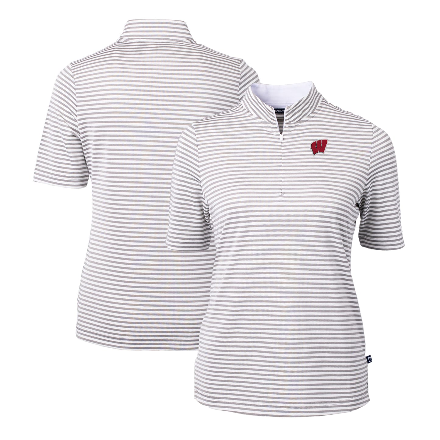 Women's Cutter & Buck Gray Wisconsin Badgers DryTec Virtue Eco Pique Stripe Recycled Polo