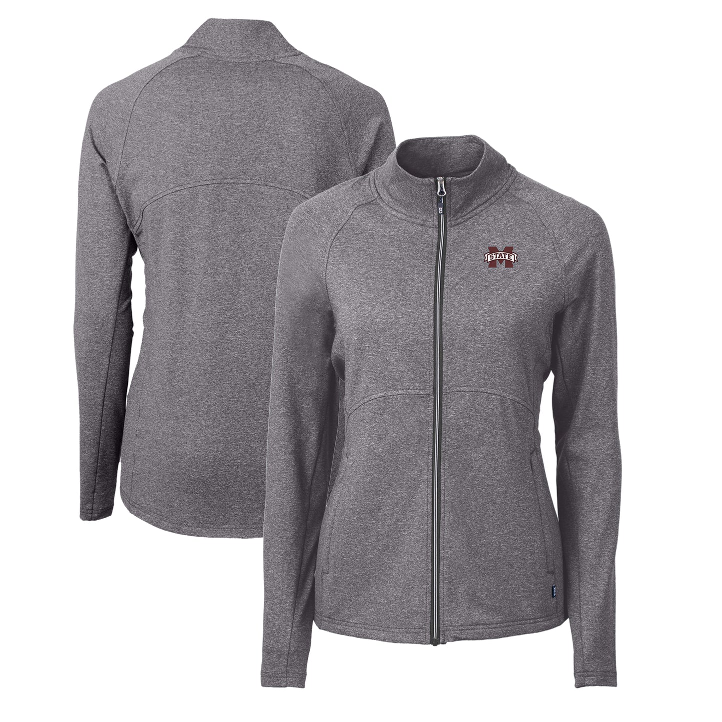 Women's Cutter & Buck Heather Black Mississippi State Bulldogs Adapt Eco Knit Heather Recycled Full-Zip Jacket
