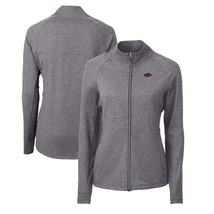 Women's Cutter & Buck Heather Black Arkansas Razorbacks Adapt Eco Knit Heather Recycled Full-Zip Jacket