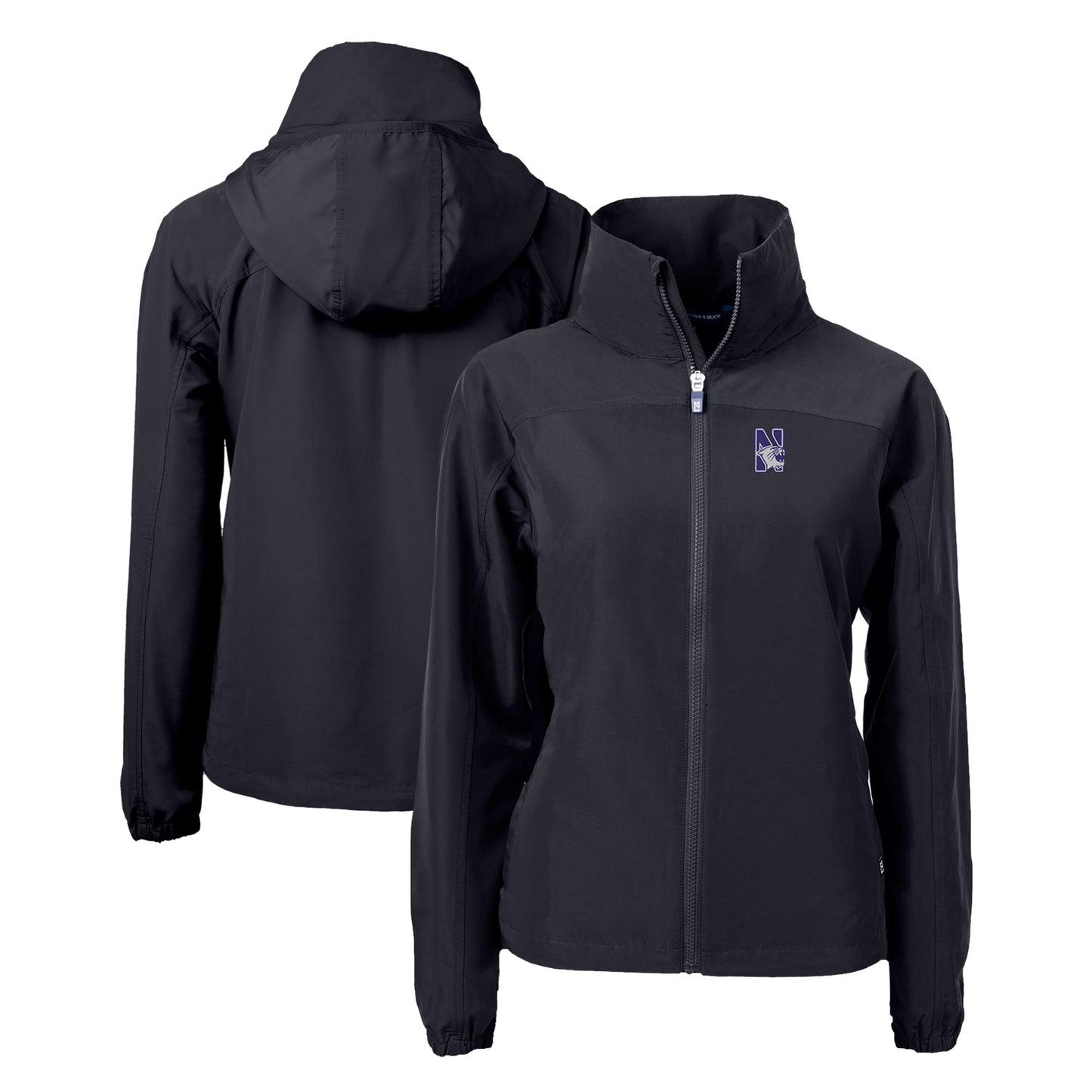 Women's Cutter & Buck Black Northwestern Wildcats Charter Eco Recycled Full-Zip Jacket