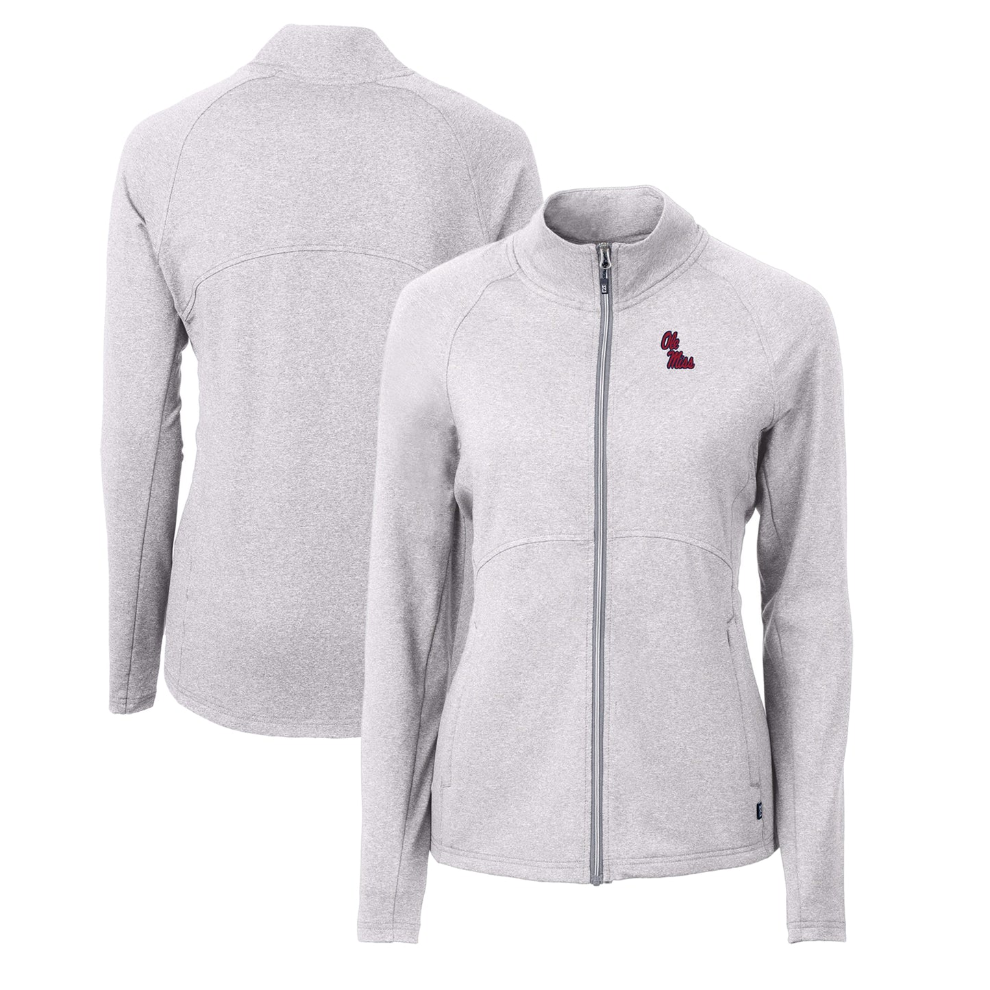 Women's Cutter & Buck Heather Gray Ole Miss Rebels Adapt Eco Knit Heather Recycled Full-Zip Jacket