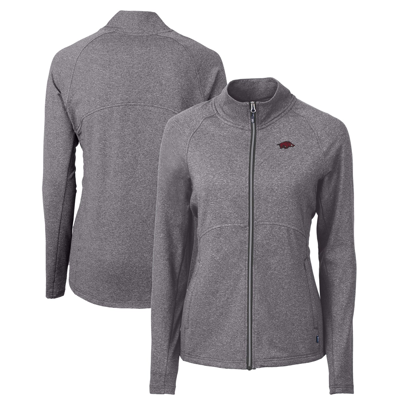 Women's Cutter & Buck Heather Black Arkansas Razorbacks Adapt Eco Knit Heather Recycled Full-Zip Jacket