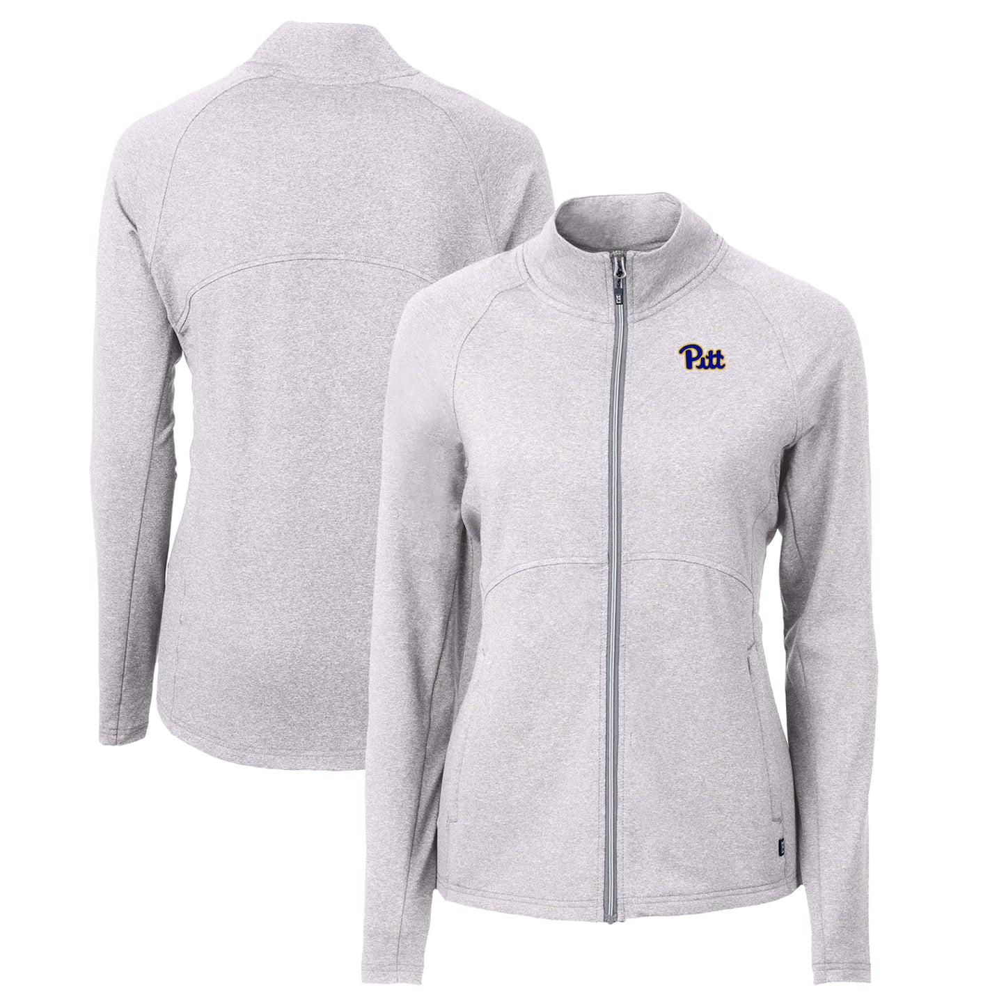 Women's Cutter & Buck Heather Gray Pitt Panthers Adapt Eco Knit Heather Recycled Full-Zip Jacket