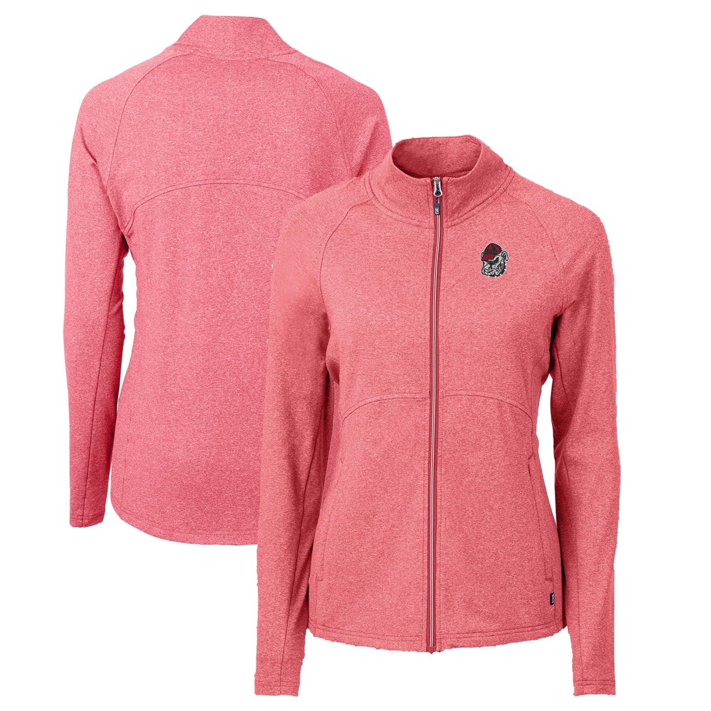 Women's Cutter & Buck Heather Red Georgia Bulldogs Adapt Eco Knit Heather Recycled Full-Zip Jacket