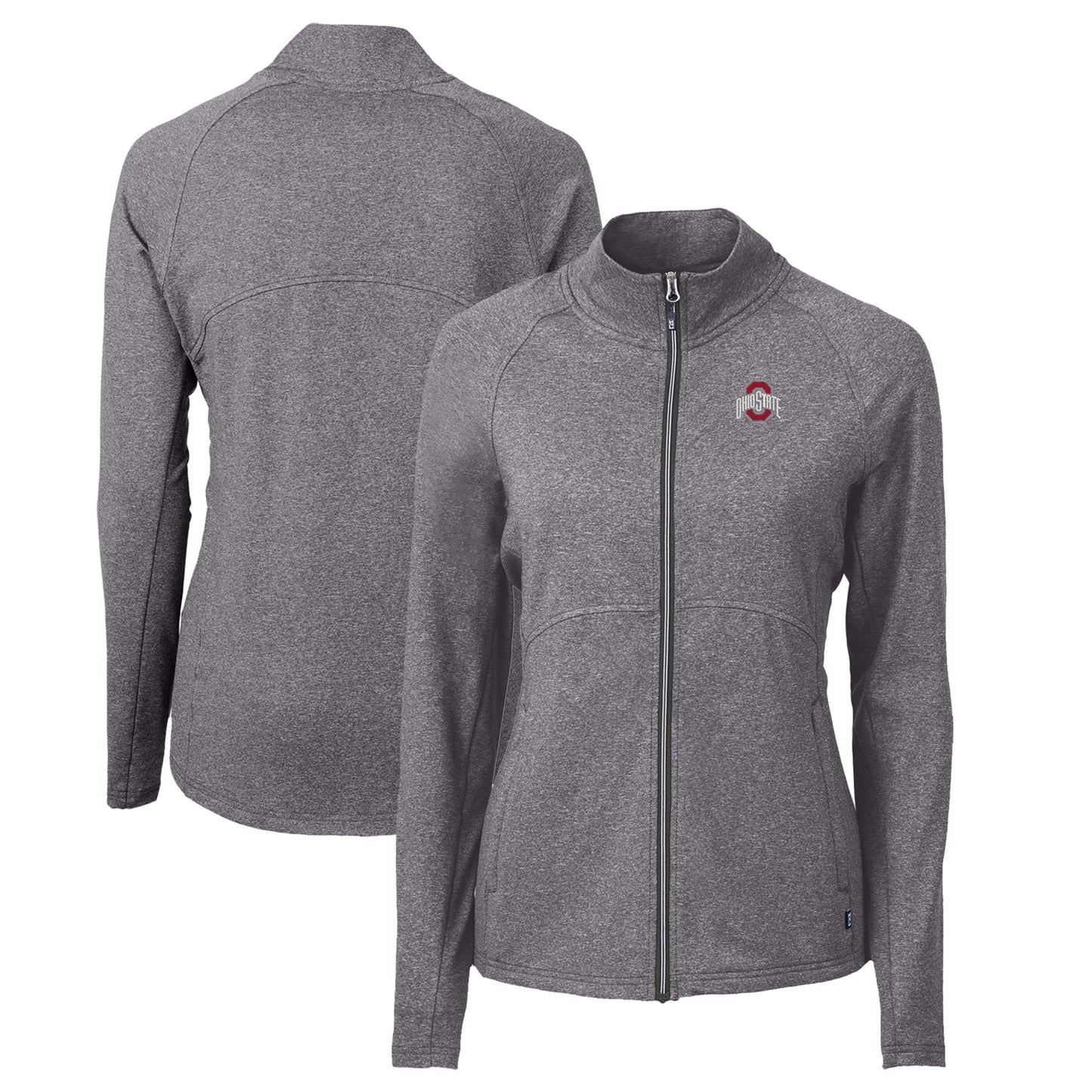 Women's Cutter & Buck Heather Black Ohio State Buckeyes Adapt Eco Knit Heather Recycled Full-Zip Jacket