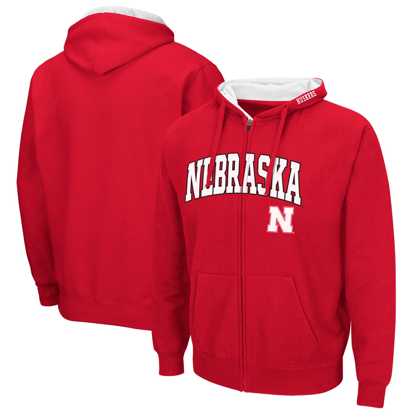 Men's Colosseum Scarlet Nebraska Huskers Arch & Logo 3.0 Full-Zip Hoodie