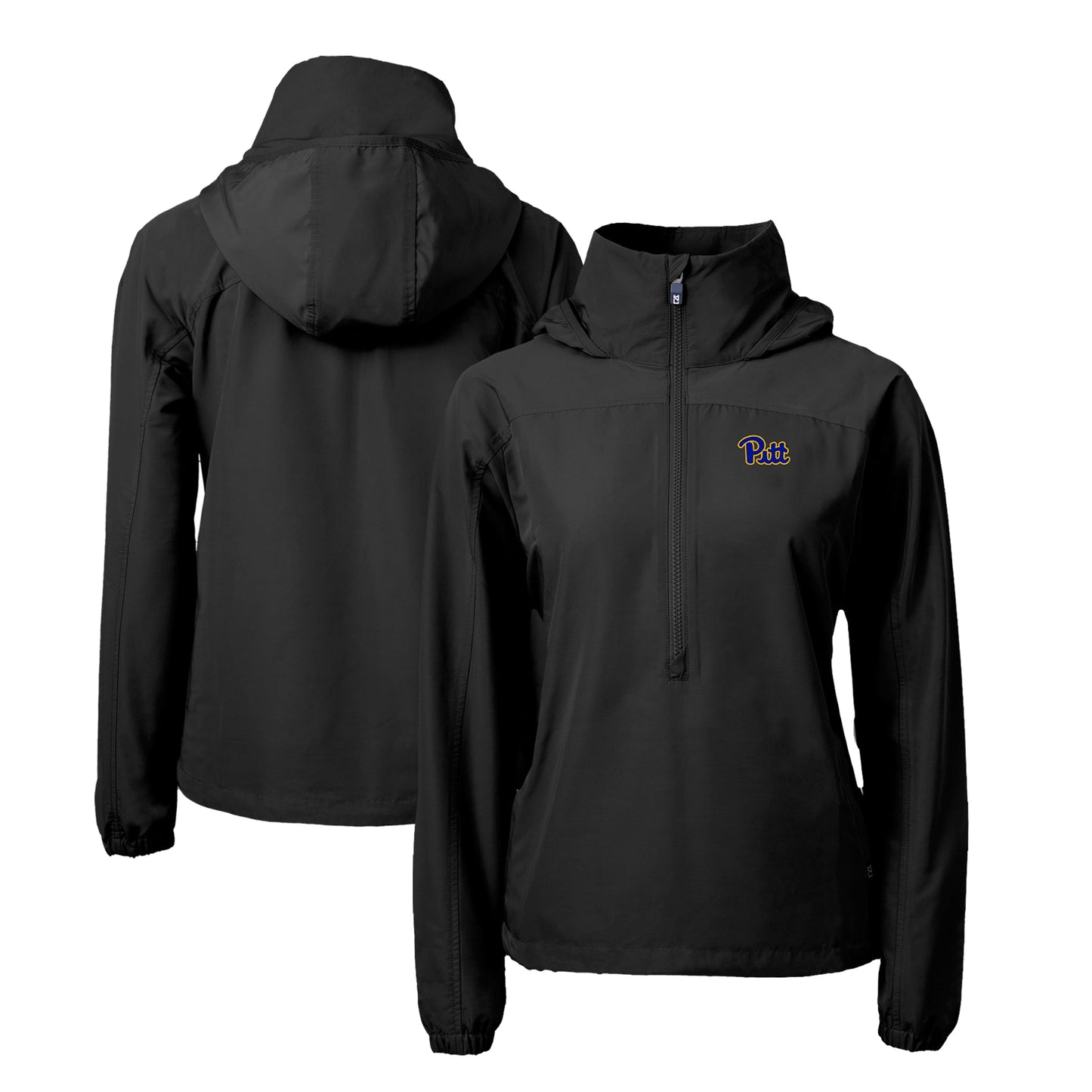 Women's Cutter & Buck Black Pitt Panthers Charter Eco Recycled Half-Zip Anorak Jacket