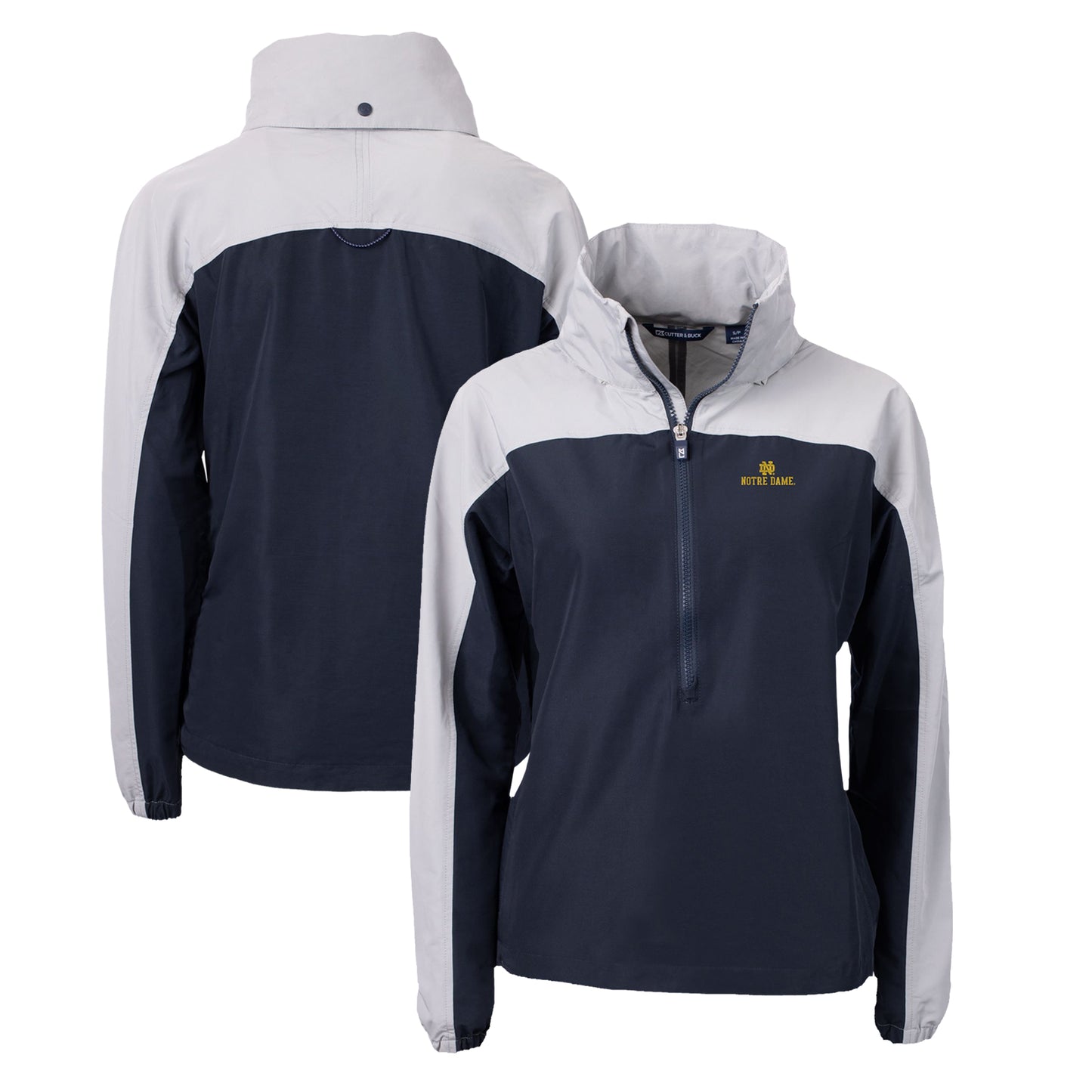 Women's Cutter & Buck Navy Notre Dame Fighting Irish Charter Eco Recycled Half-Zip Anorak Jacket