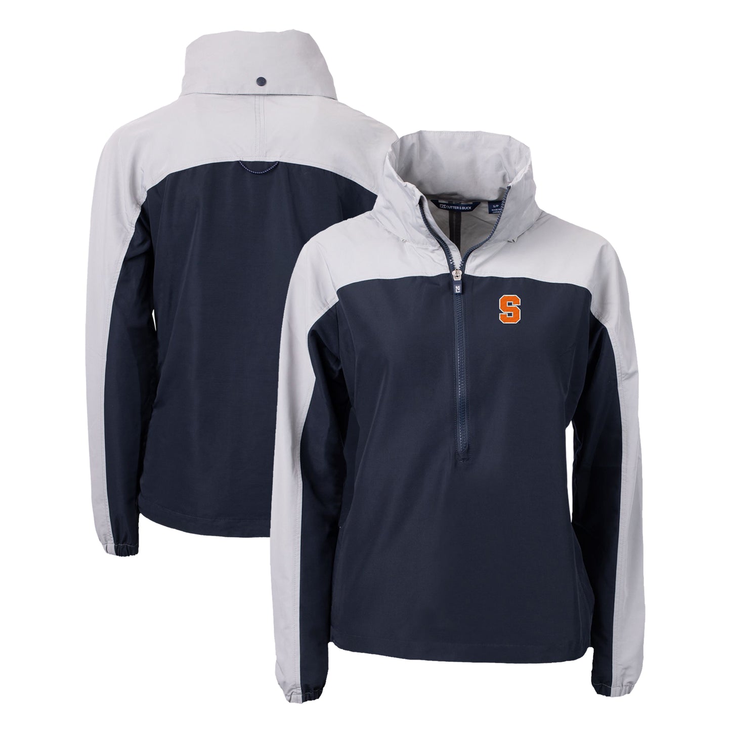 Women's Cutter & Buck Navy Syracuse Orange Charter Eco Recycled Half-Zip Anorak Jacket