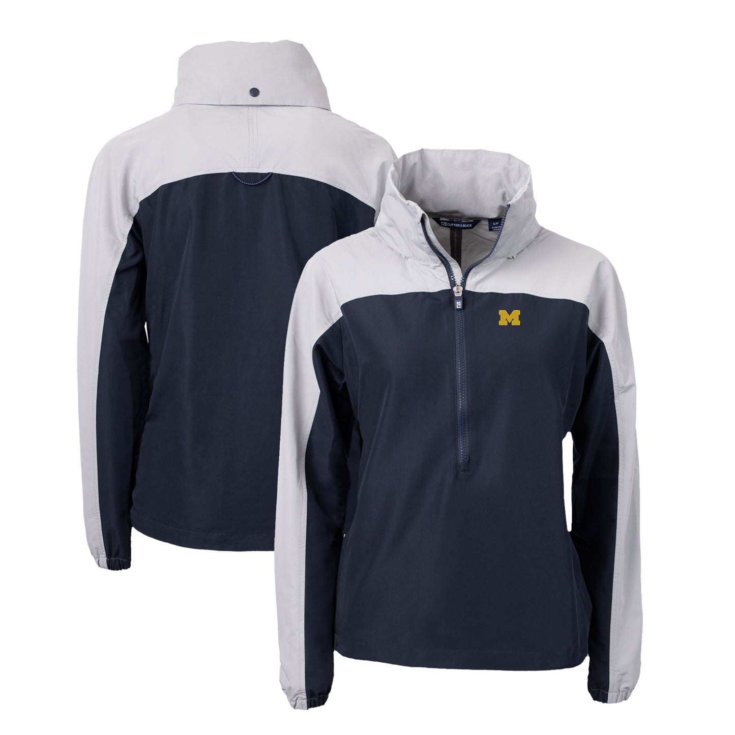 Women's Cutter & Buck Navy Michigan Wolverines Charter Eco Recycled Half-Zip Anorak Jacket