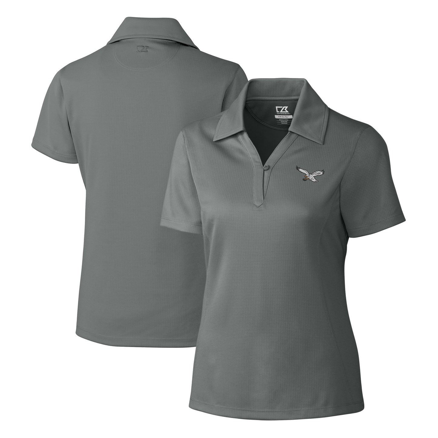 Women's Cutter & Buck Gray Philadelphia Eagles Gridiron Classics Logo CB DryTec Genre Textured Solid Polo