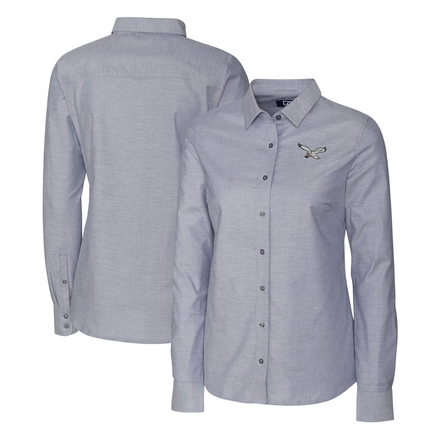 Women's Cutter & Buck Charcoal Philadelphia Eagles Gridiron Classics Logo Stretch Oxford Long Sleeve Button-Up Shirt