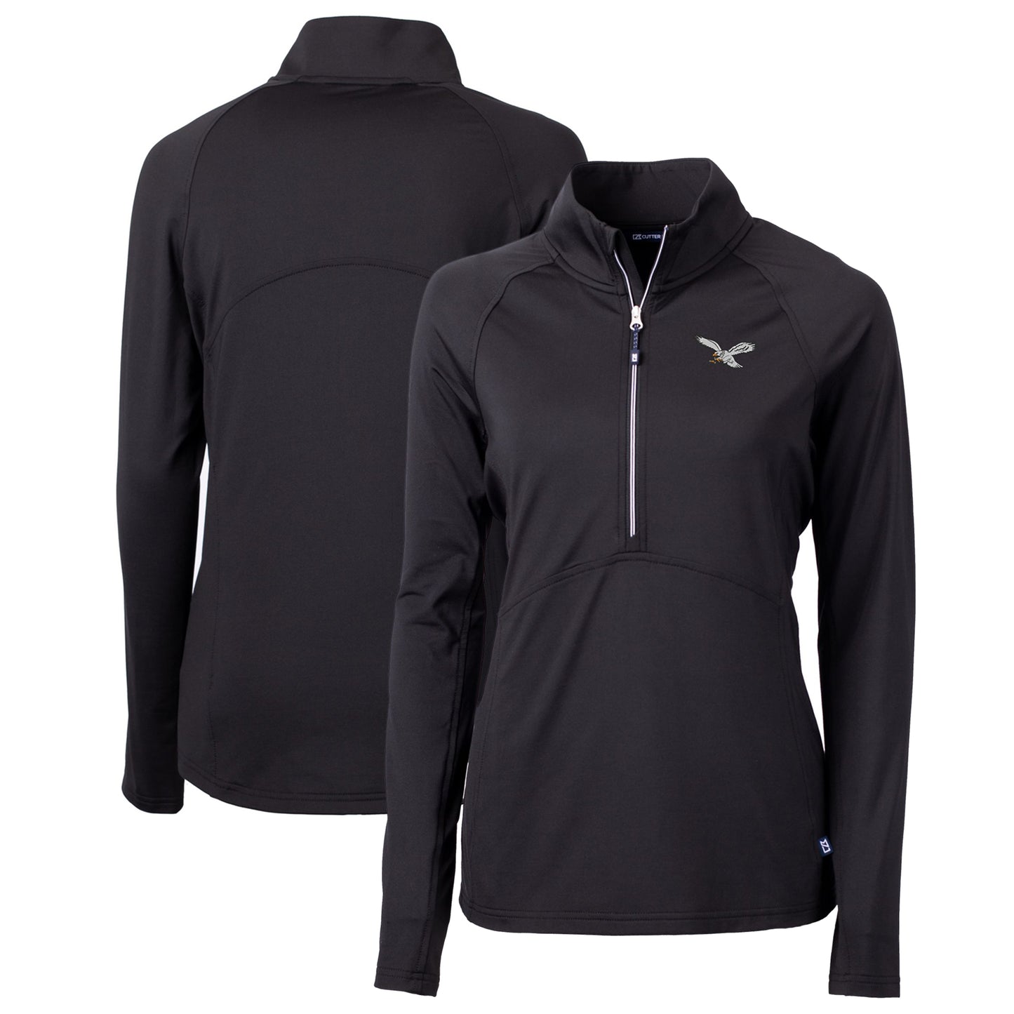 Women's Cutter & Buck Black Philadelphia Eagles Gridiron Classics Logo Adapt Eco Knit Stretch Recycled Half-Zip Pullover Top