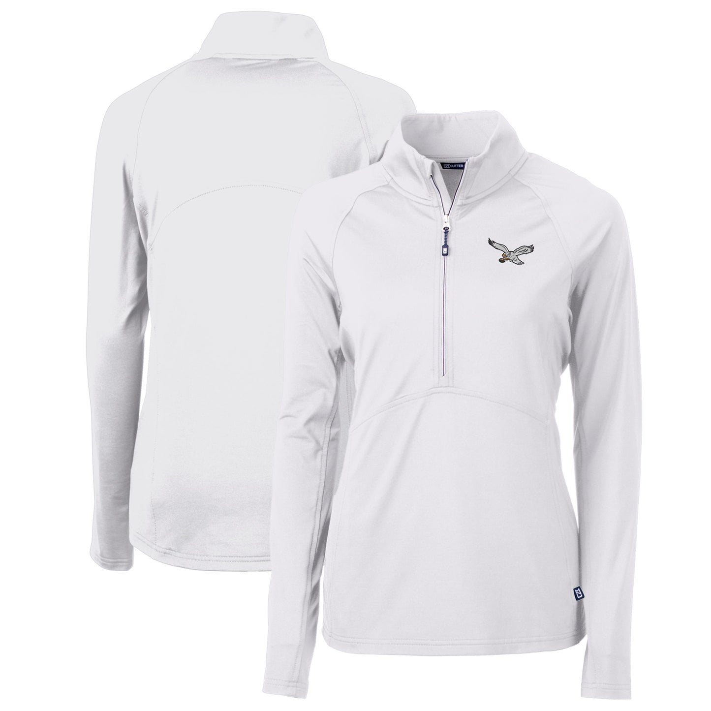 Women's Cutter & Buck White Philadelphia Eagles Gridiron Classics Logo Adapt Eco Knit Stretch Recycled Half-Zip Pullover Top