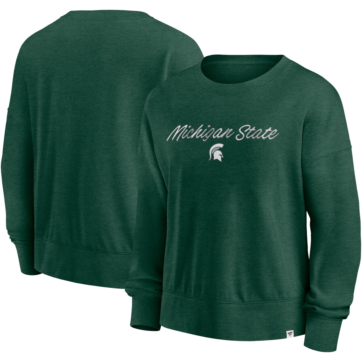 Women's Fanatics Heather Green Michigan State Spartans Script Pullover Sweatshirt