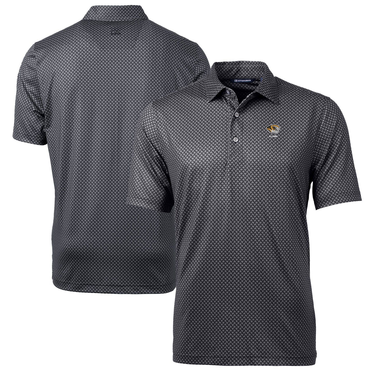 Men's Cutter & Buck Black Missouri Tigers Alumni Logo Pike Banner Print Stretch Polo