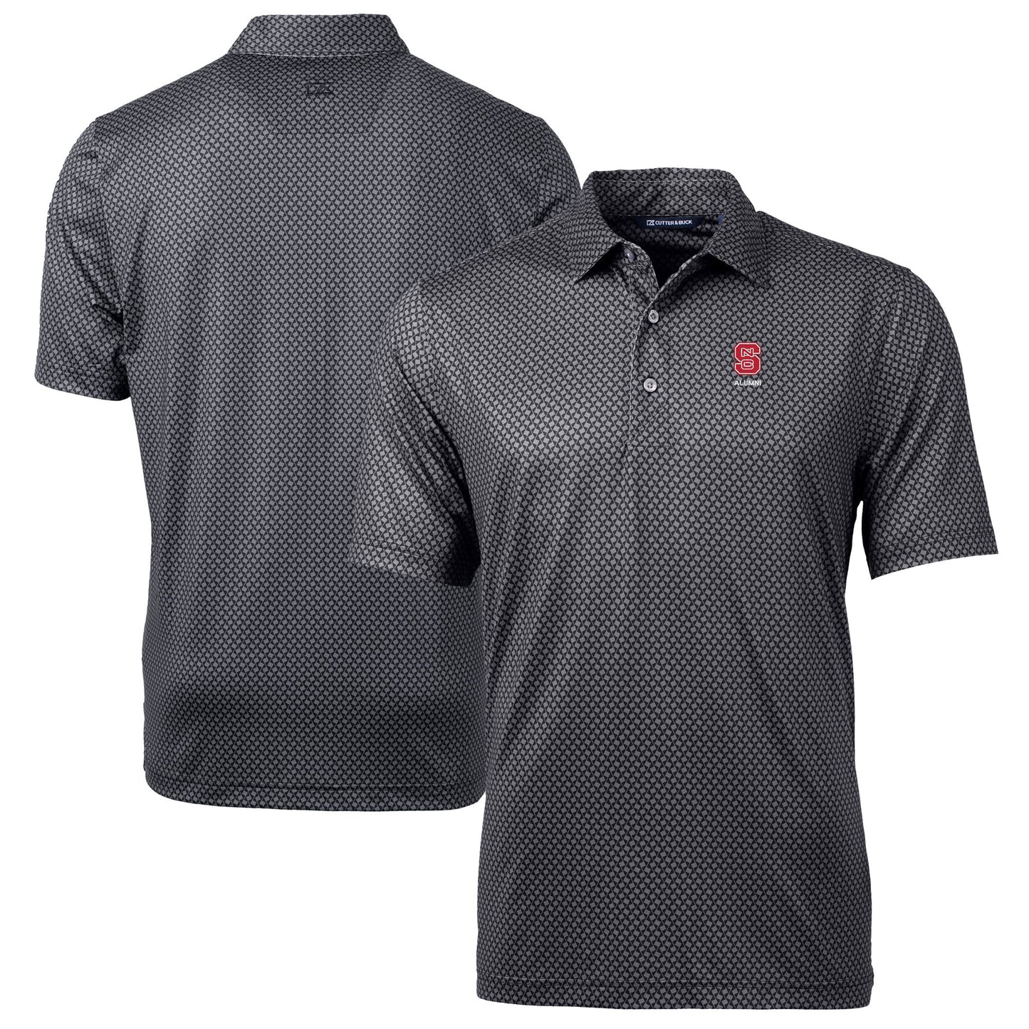 Men's Cutter & Buck Black NC State Wolfpack Alumni Logo Pike Banner Print Stretch Polo