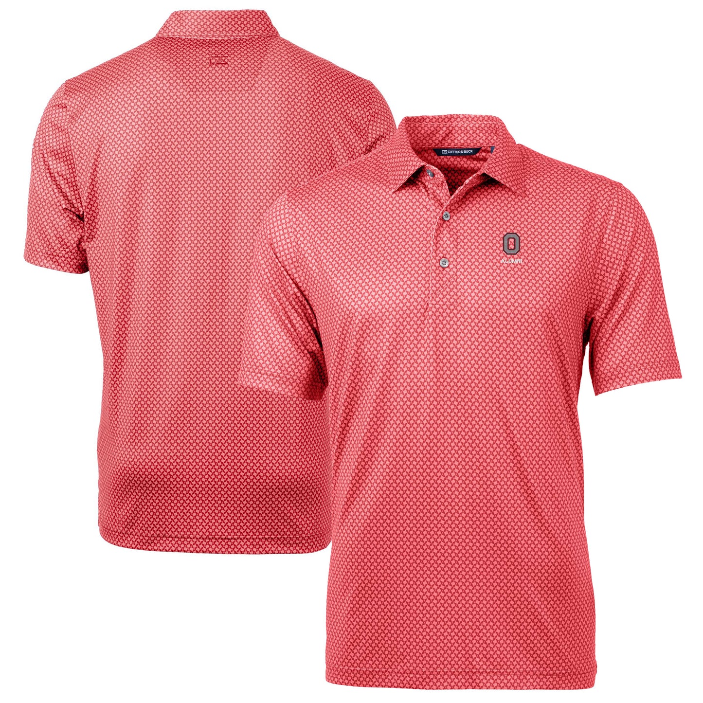 Men's Cutter & Buck Scarlet Ohio State Buckeyes Alumni Logo Pike Banner Print Stretch Polo