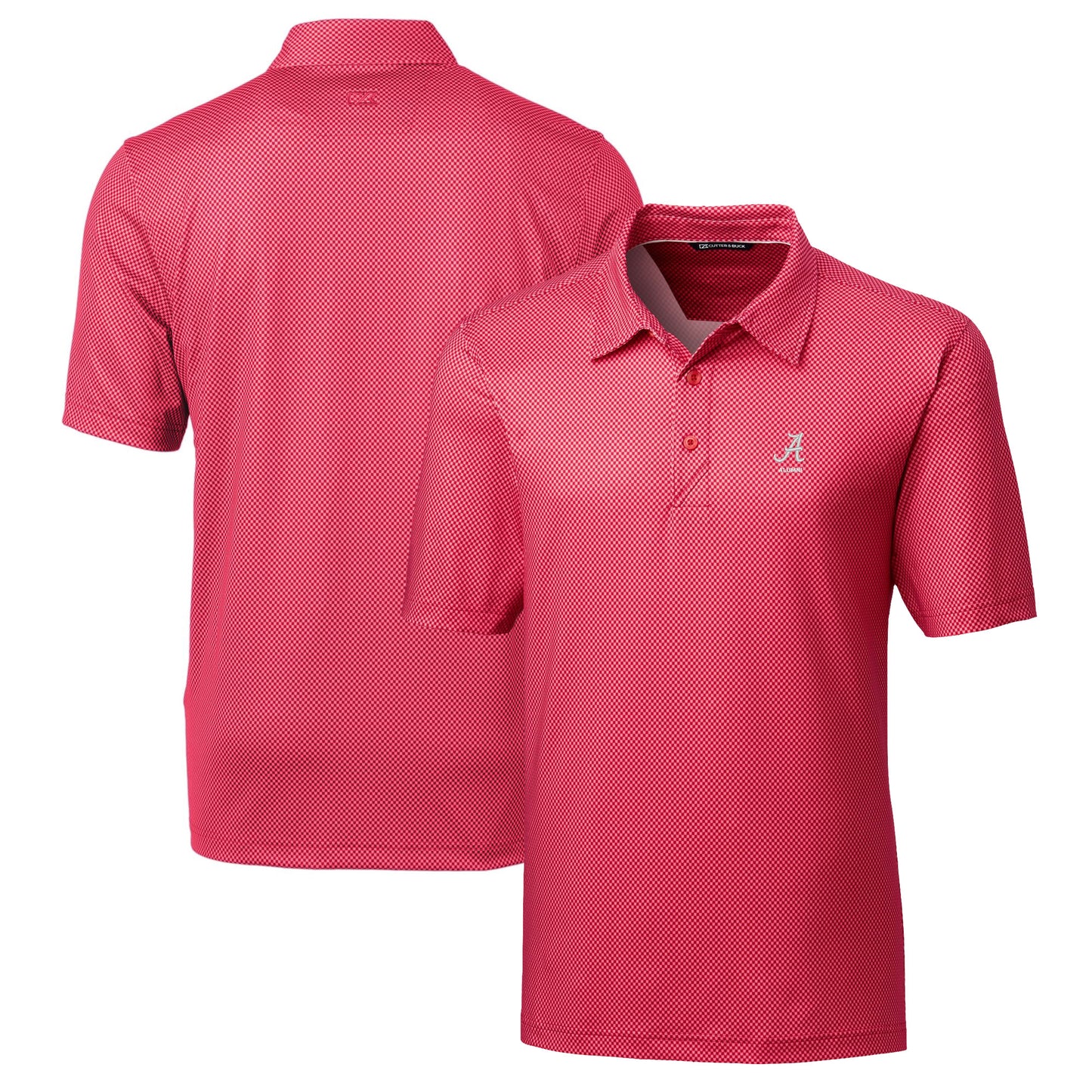 Men's Cutter & Buck Crimson Alabama Crimson Tide Alumni Logo Pike Mini Pennant Print Stretch Polo