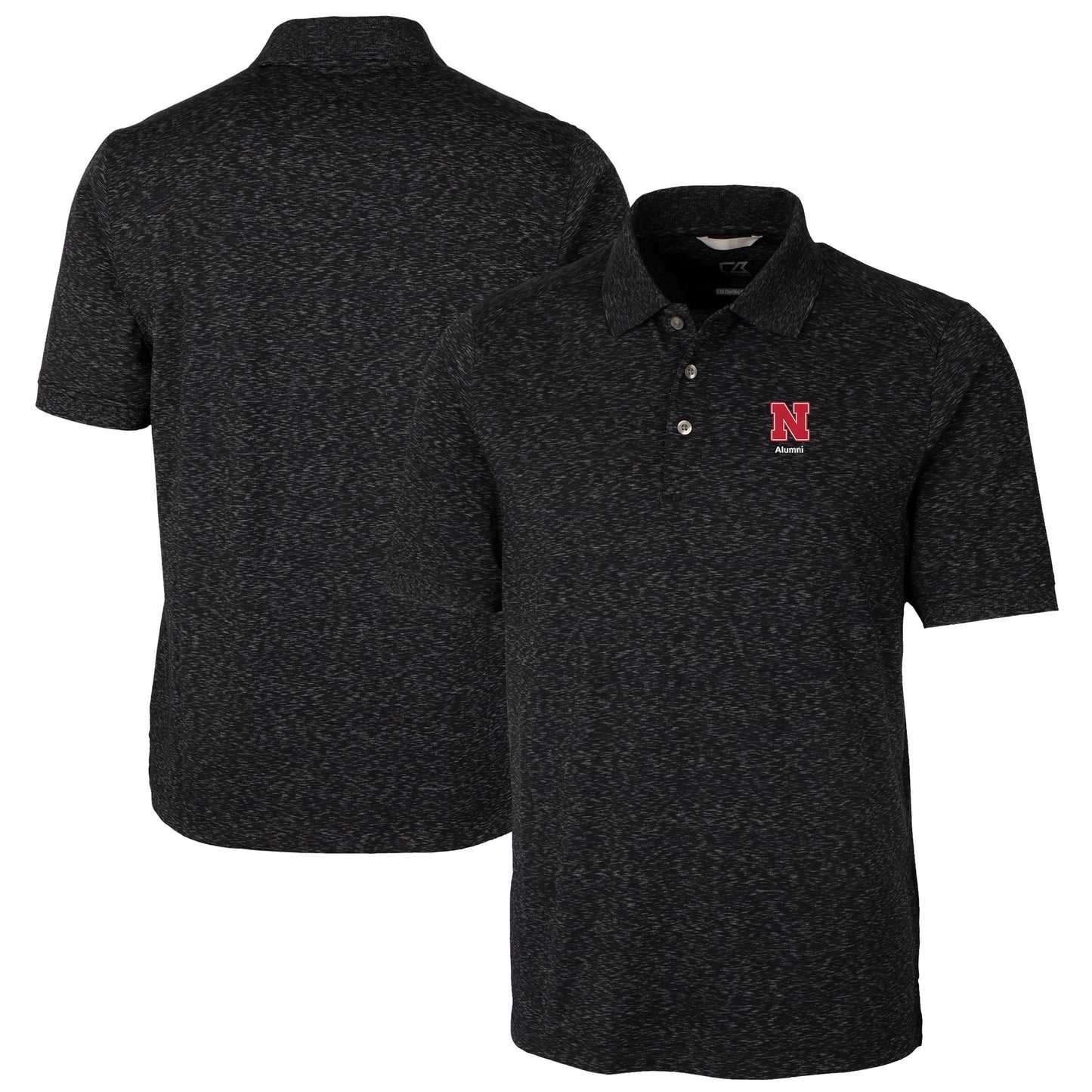 Men's Cutter & Buck Black Nebraska Huskers Alumni Logo Advantage Space Dye Tri-Blend DryTec Polo