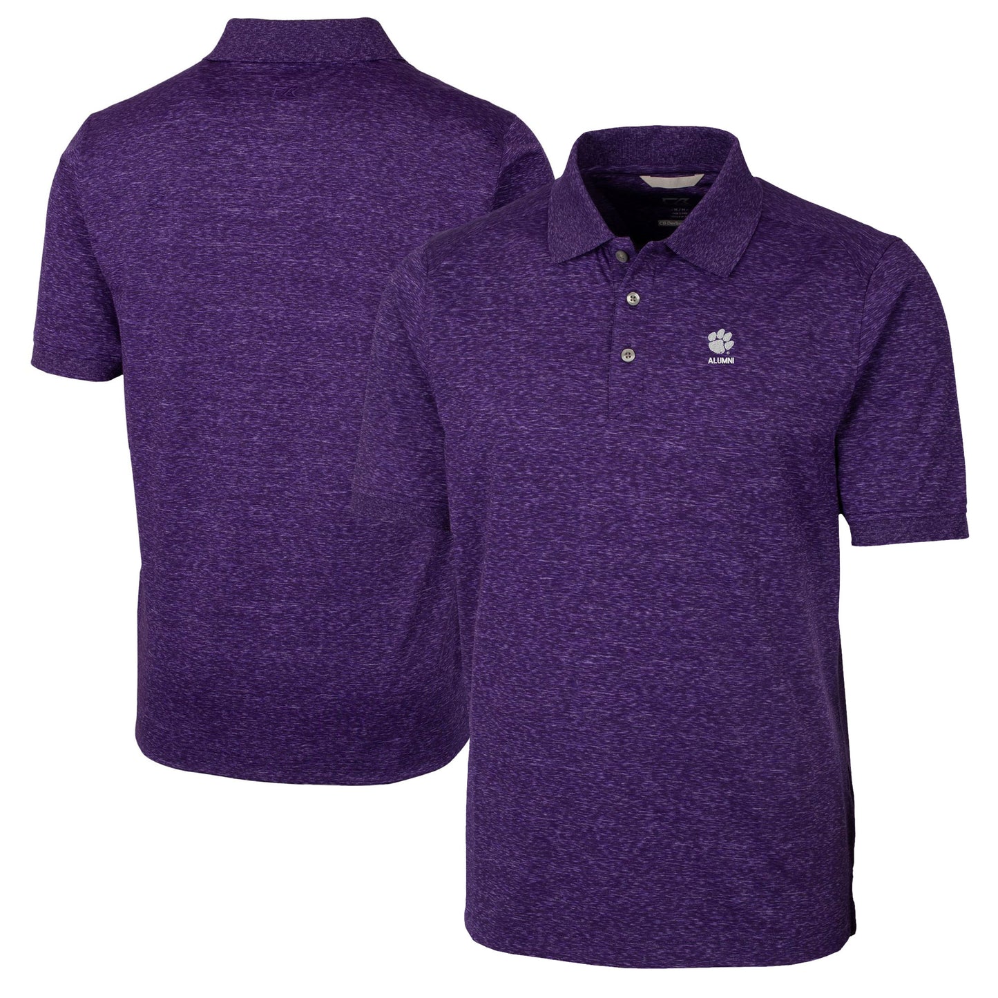 Men's Cutter & Buck Purple Clemson Tigers Alumni Logo Advantage Space Dye Tri-Blend DryTec Polo