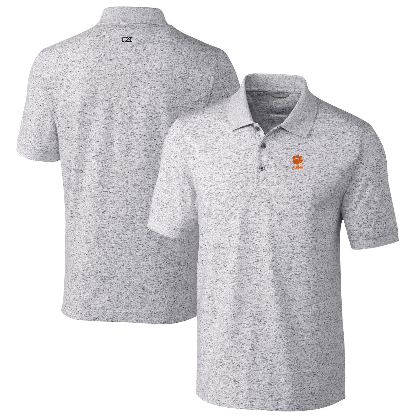 Men's Cutter & Buck Gray Clemson Tigers Alumni Logo Advantage Space Dye Tri-Blend DryTec Polo