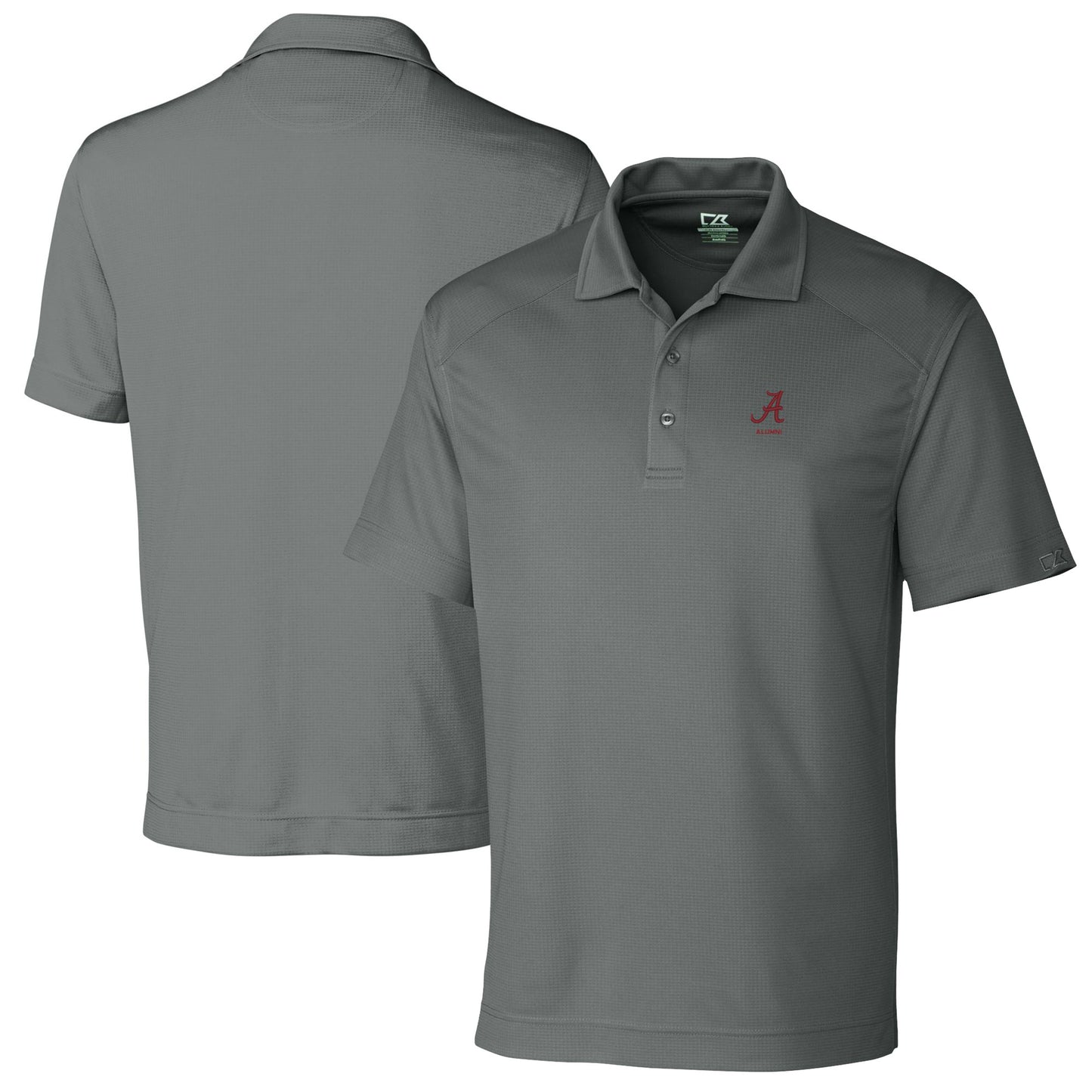 Men's Cutter & Buck Gray Alabama Crimson Tide Alumni Logo DryTec Genre Textured Solid Polo
